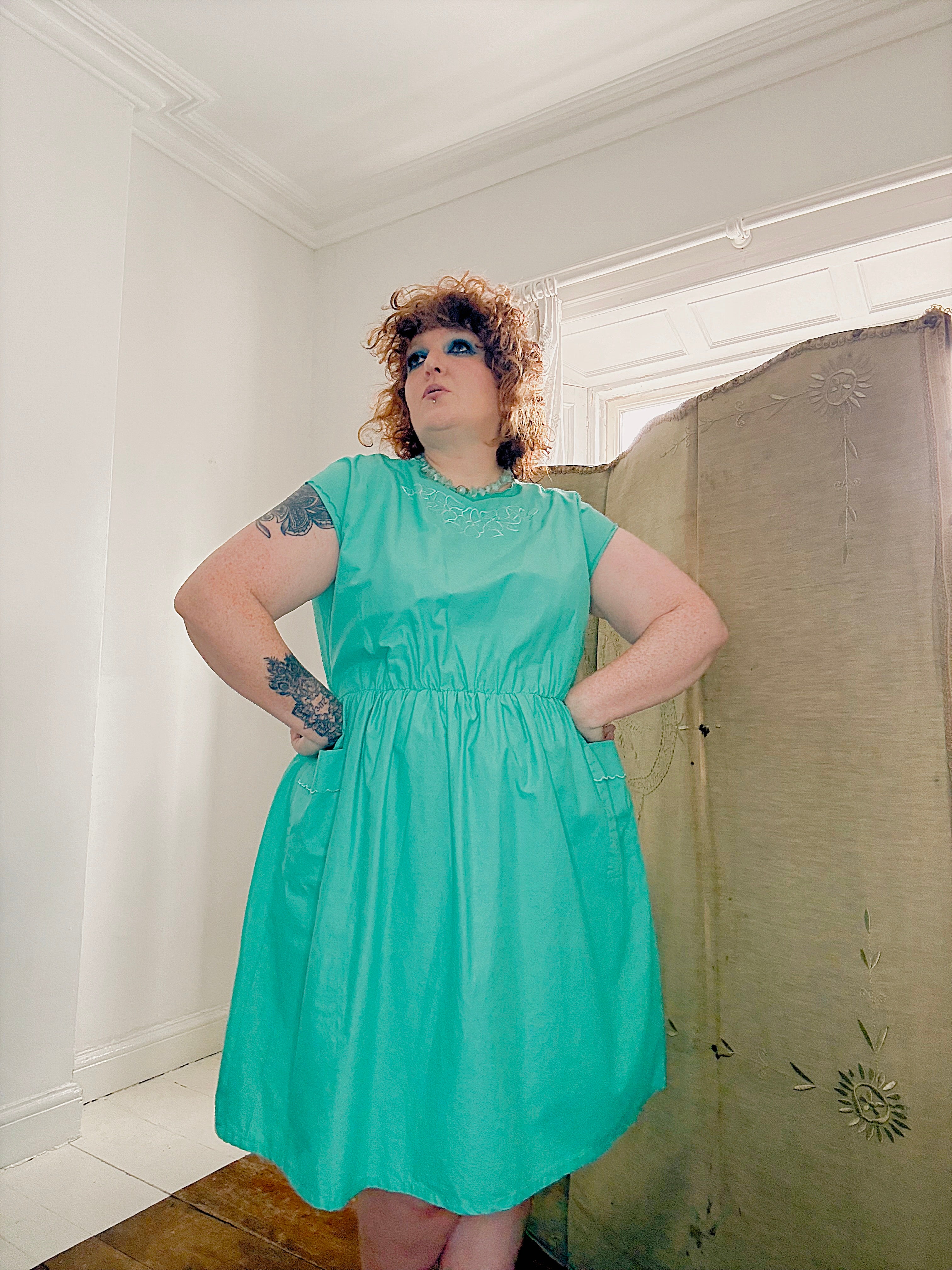 80s Turquoise Cotton Dress