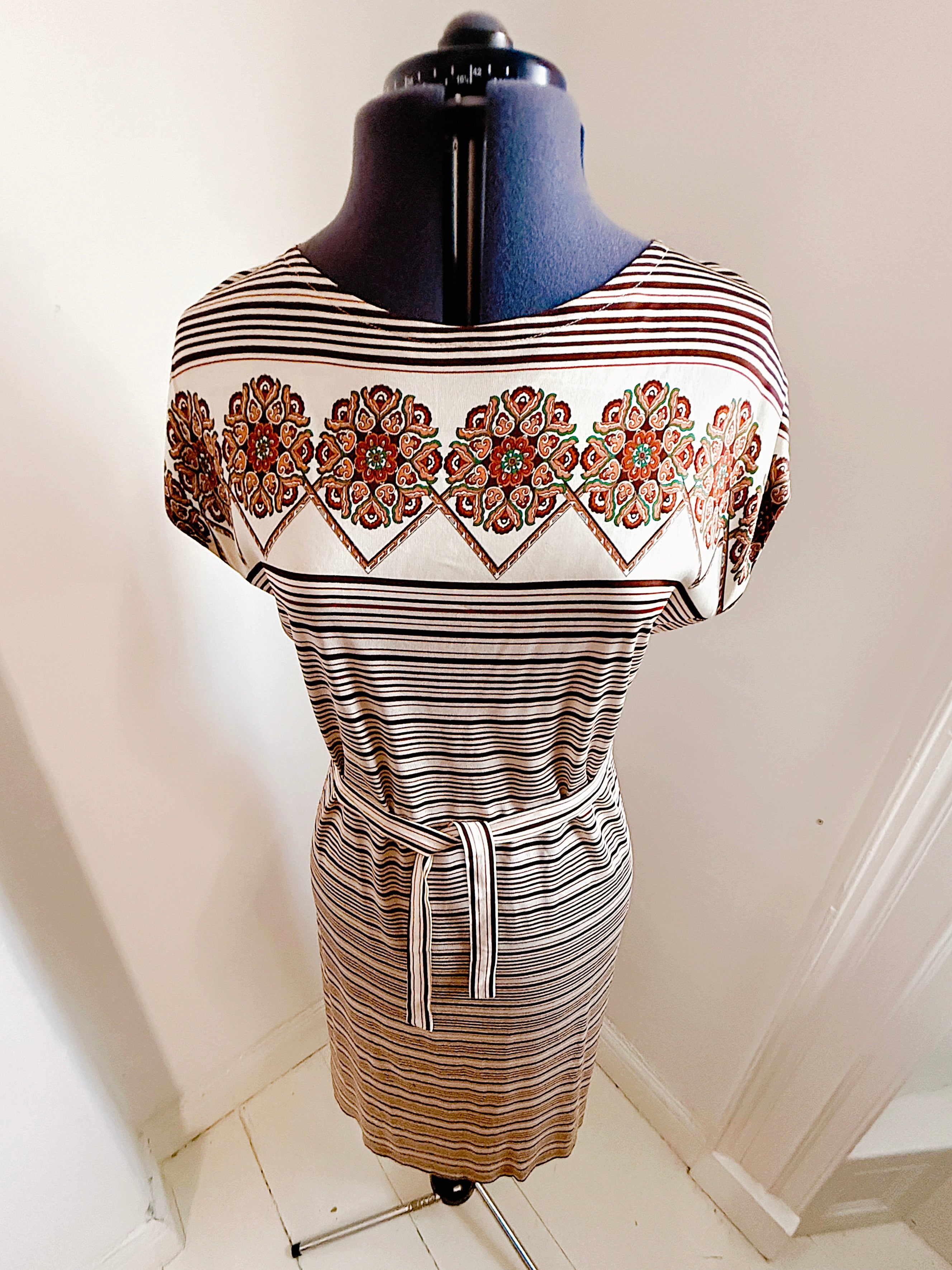 70s Ornate & Striped Midi Dress