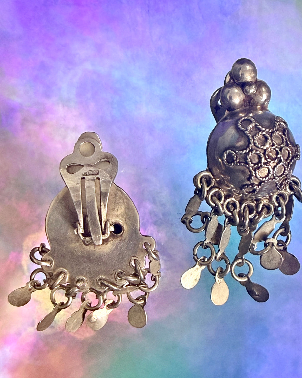 Vintage Egyptian Bedouin Tribal Silver Dangle Earrings – Cairo, c. 1951-1952 (.800 Silver)