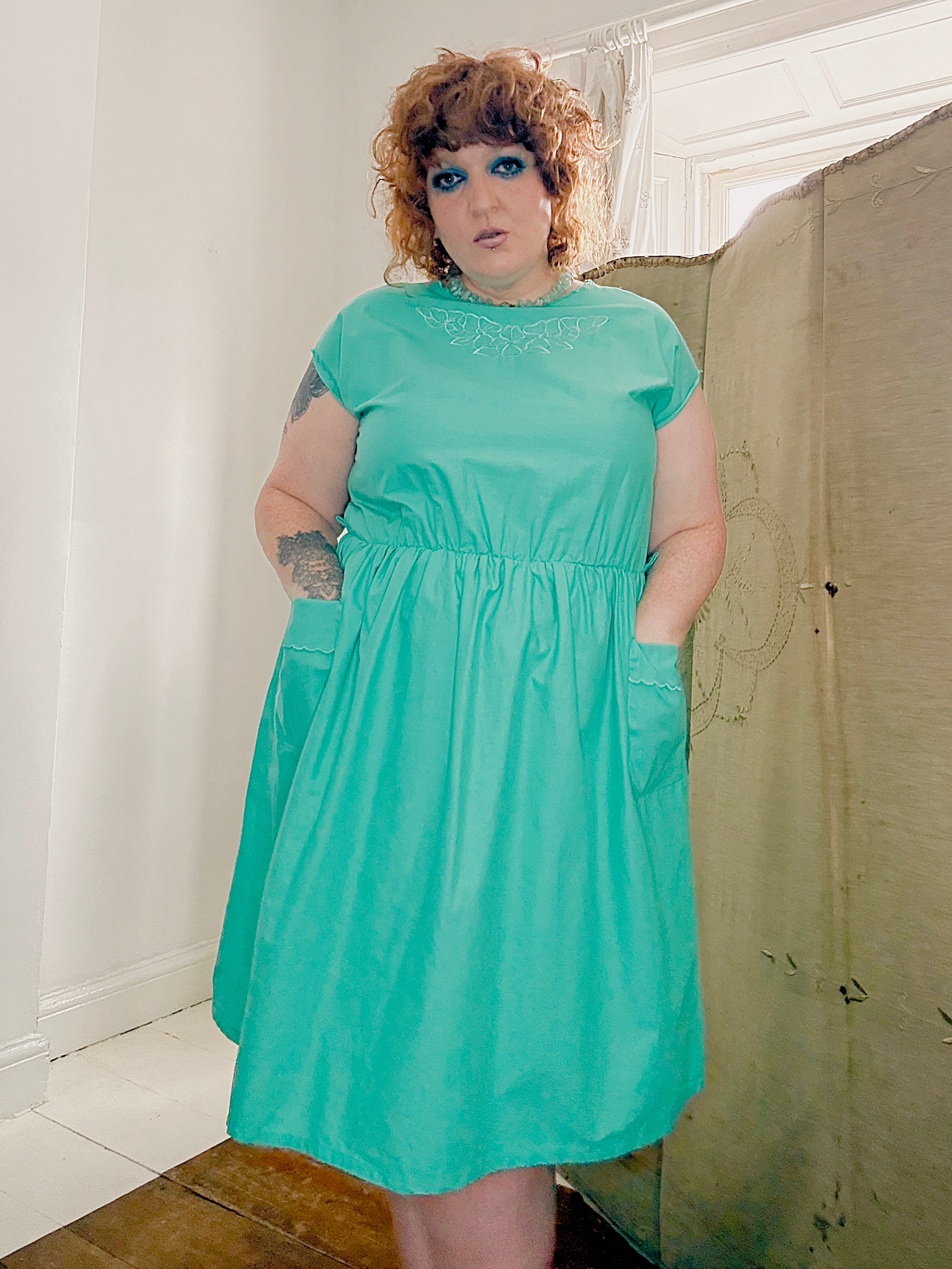 80s Turquoise Cotton Dress