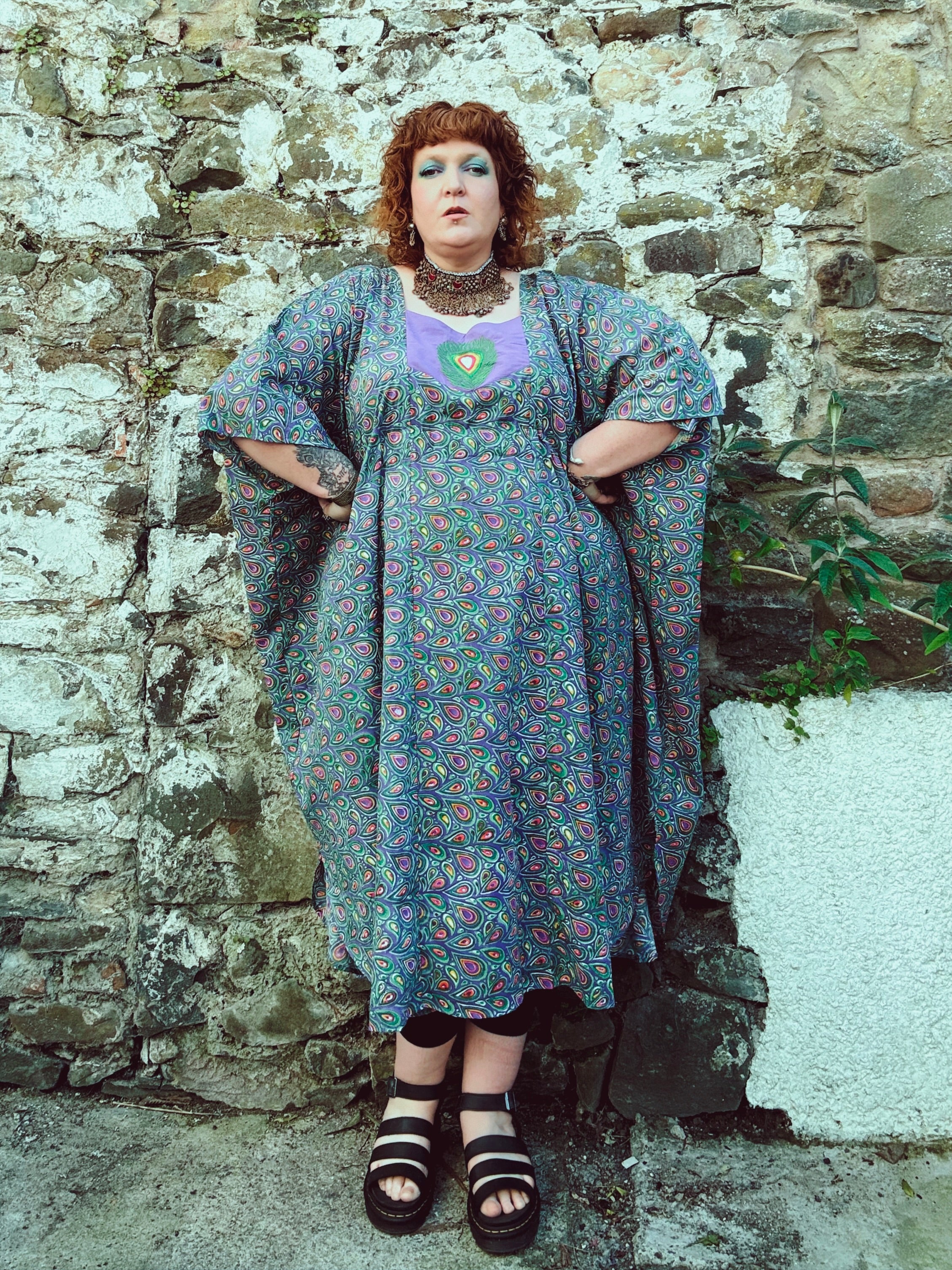 Peacock Maiden Block Print & Embroidered Kaftan