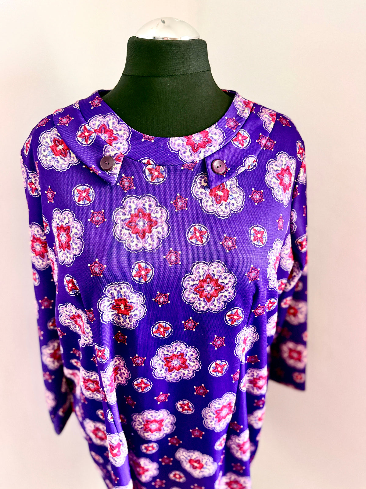 60s Crimped Purple Shift Dress with Tags