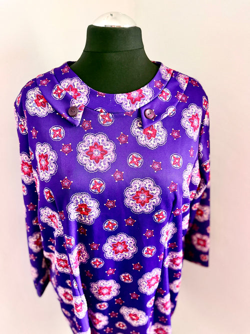 60s Crimped Purple Shift Dress with Tags