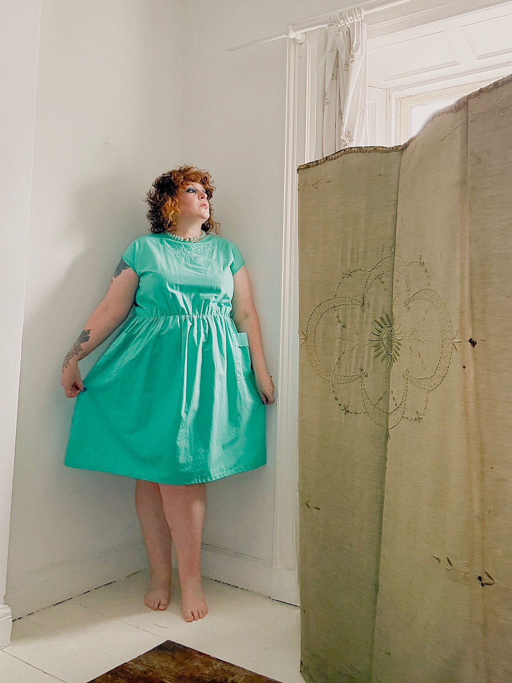 80s Turquoise Cotton Dress