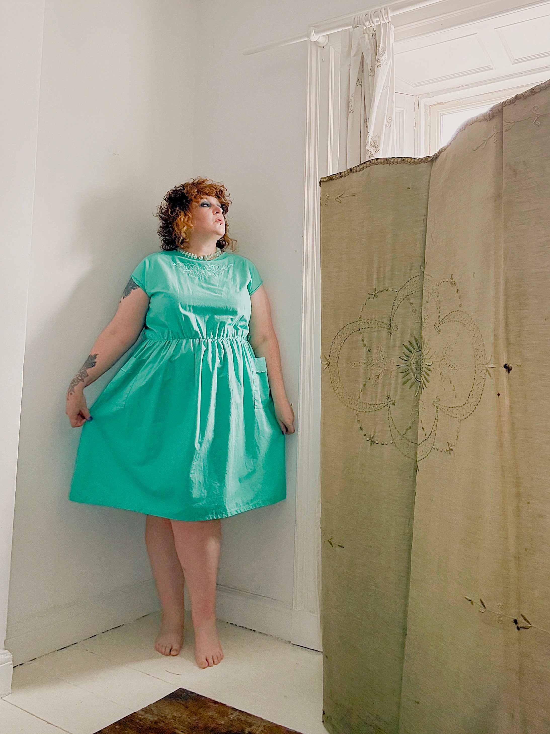 80s Turquoise Cotton Dress