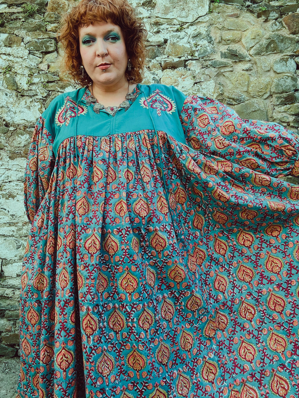 Heart Crafter Block Print & Embroidered Smock Dress