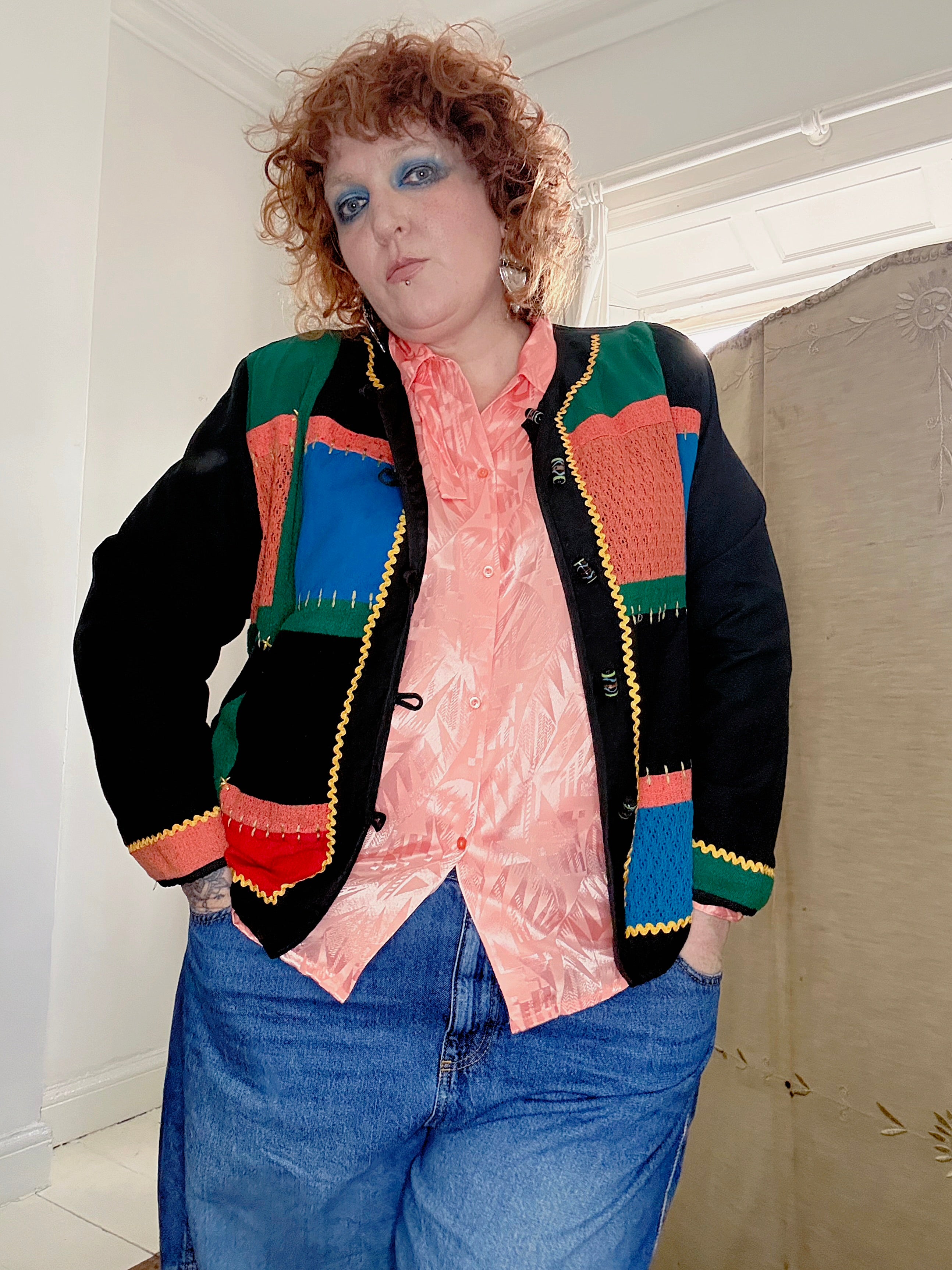 90s Colourblock Patch Stitch Jacket