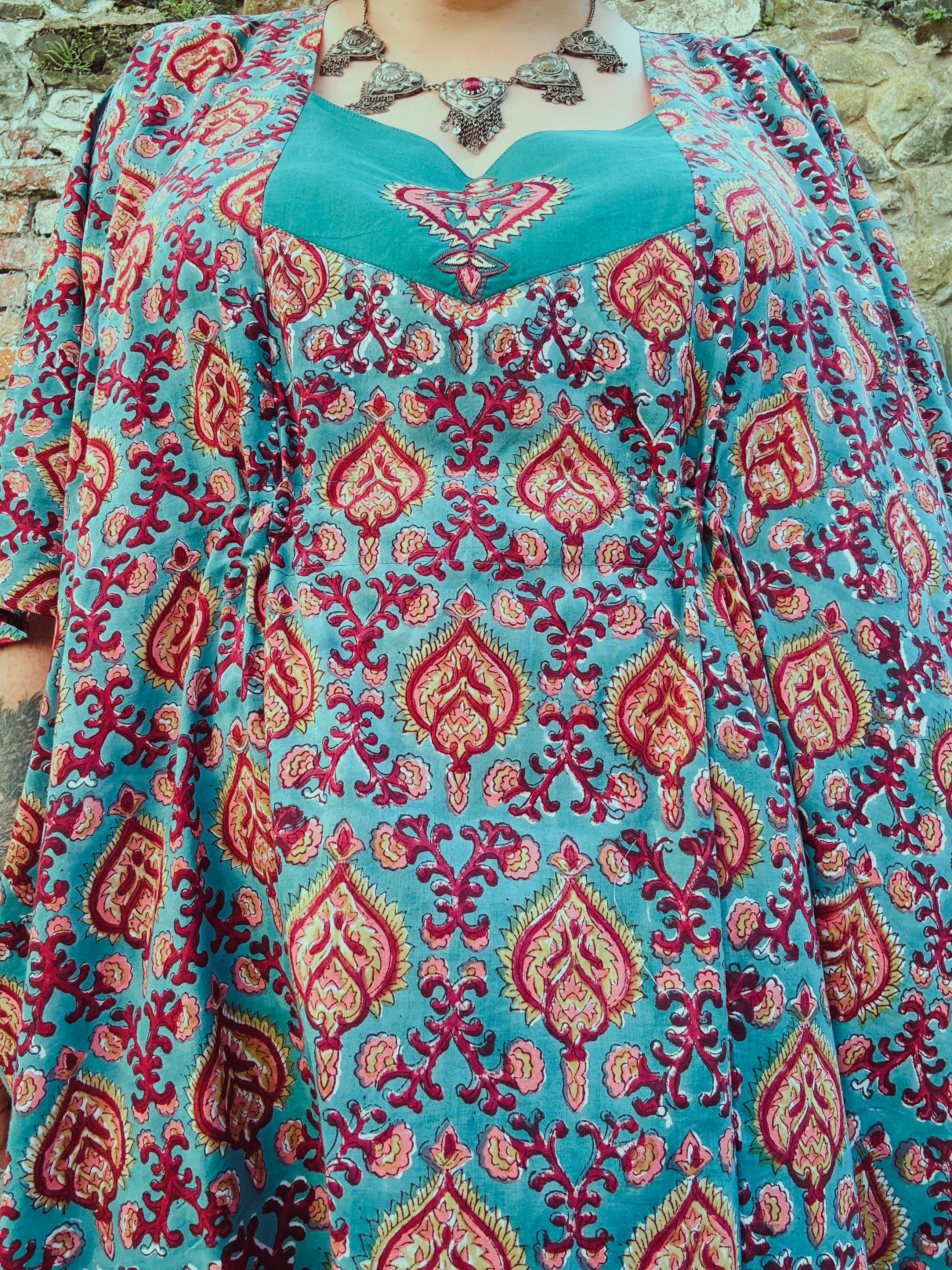 Heart Crafter Block Print & Embroidered Kaftan