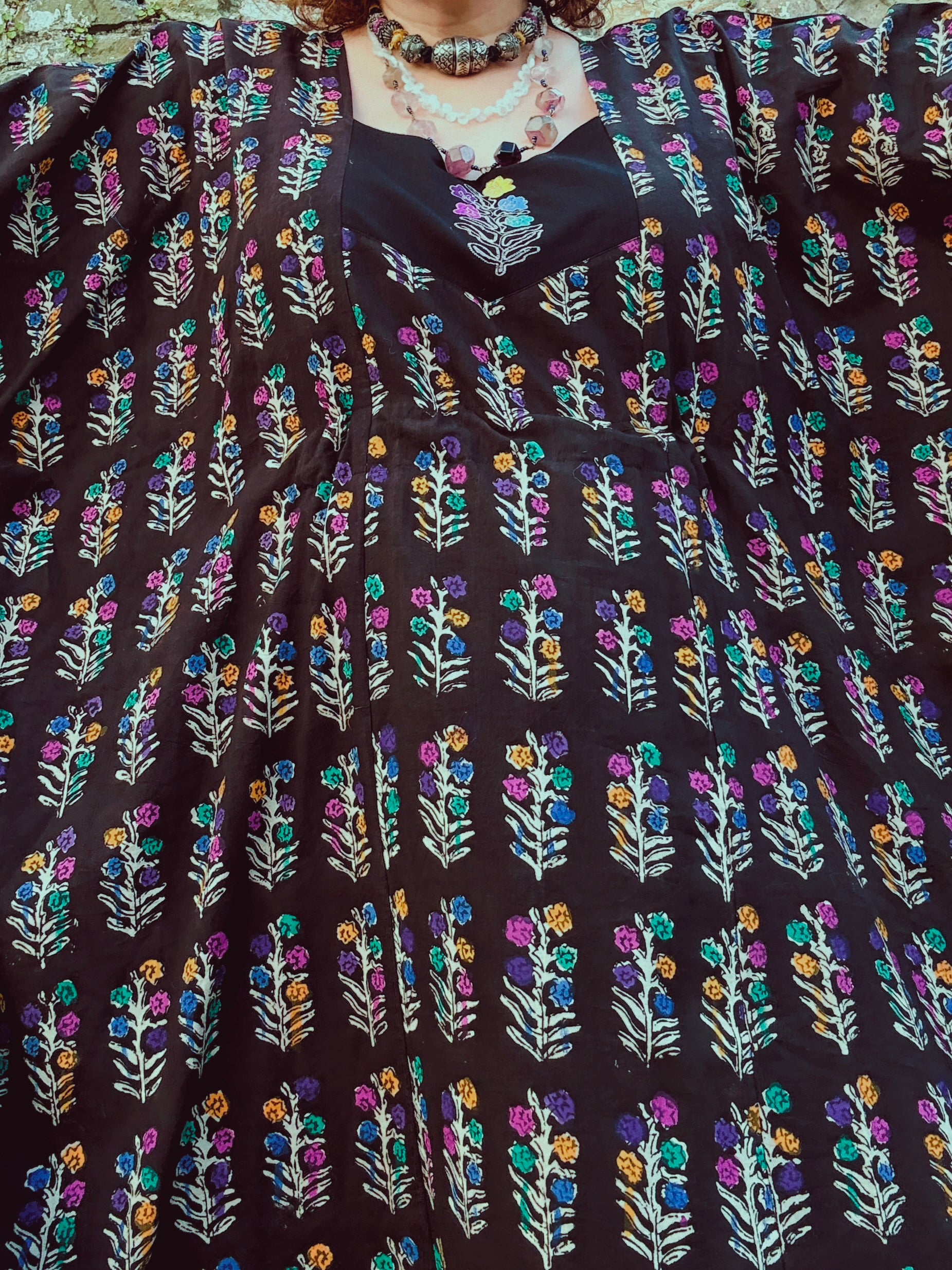 Dopamine Queen Block Print & Embroidered Kaftan