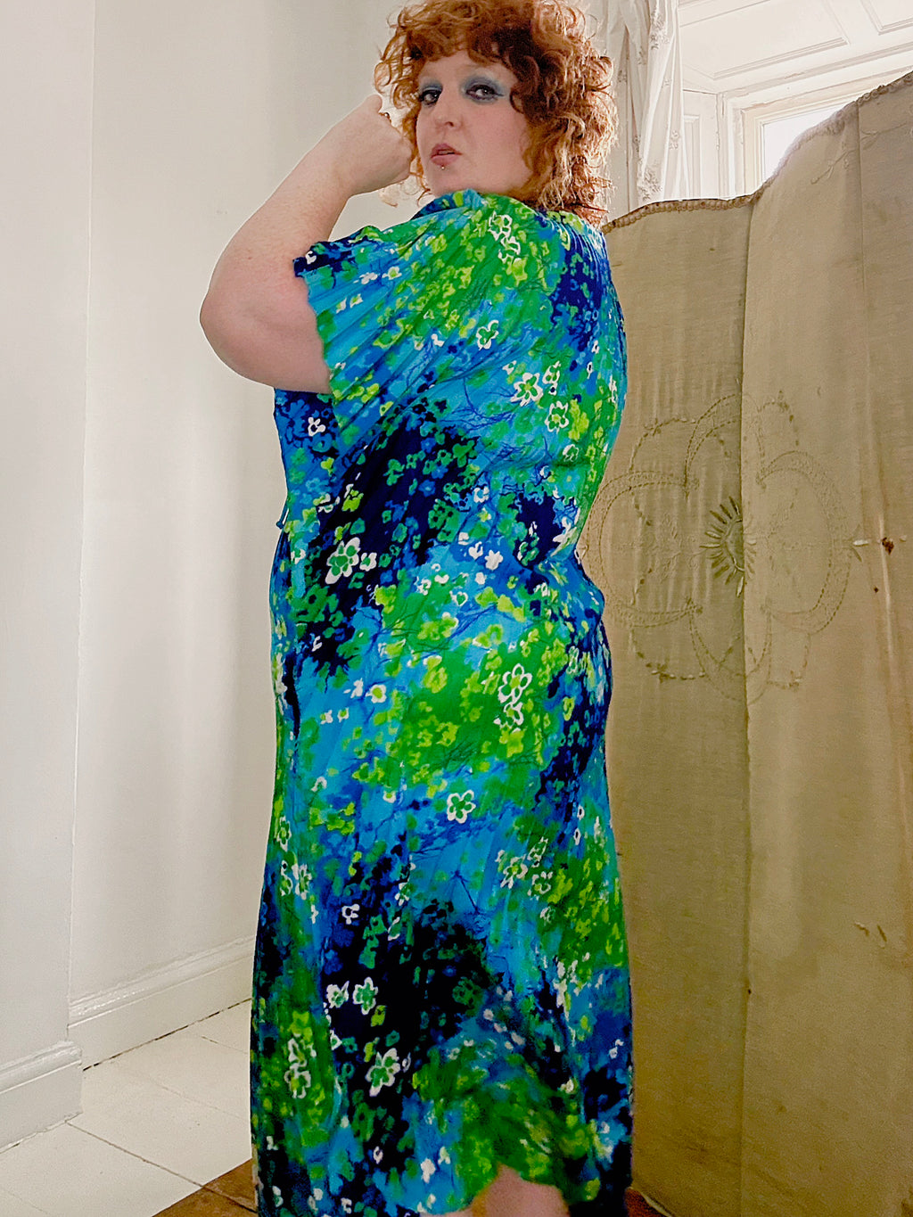 Vintage Floral PsychedelicPleated Kaftan