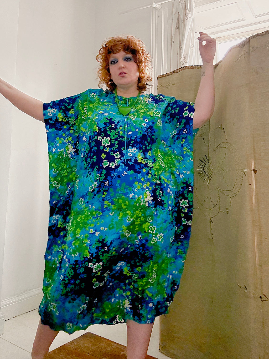 Vintage Floral PsychedelicPleated Kaftan