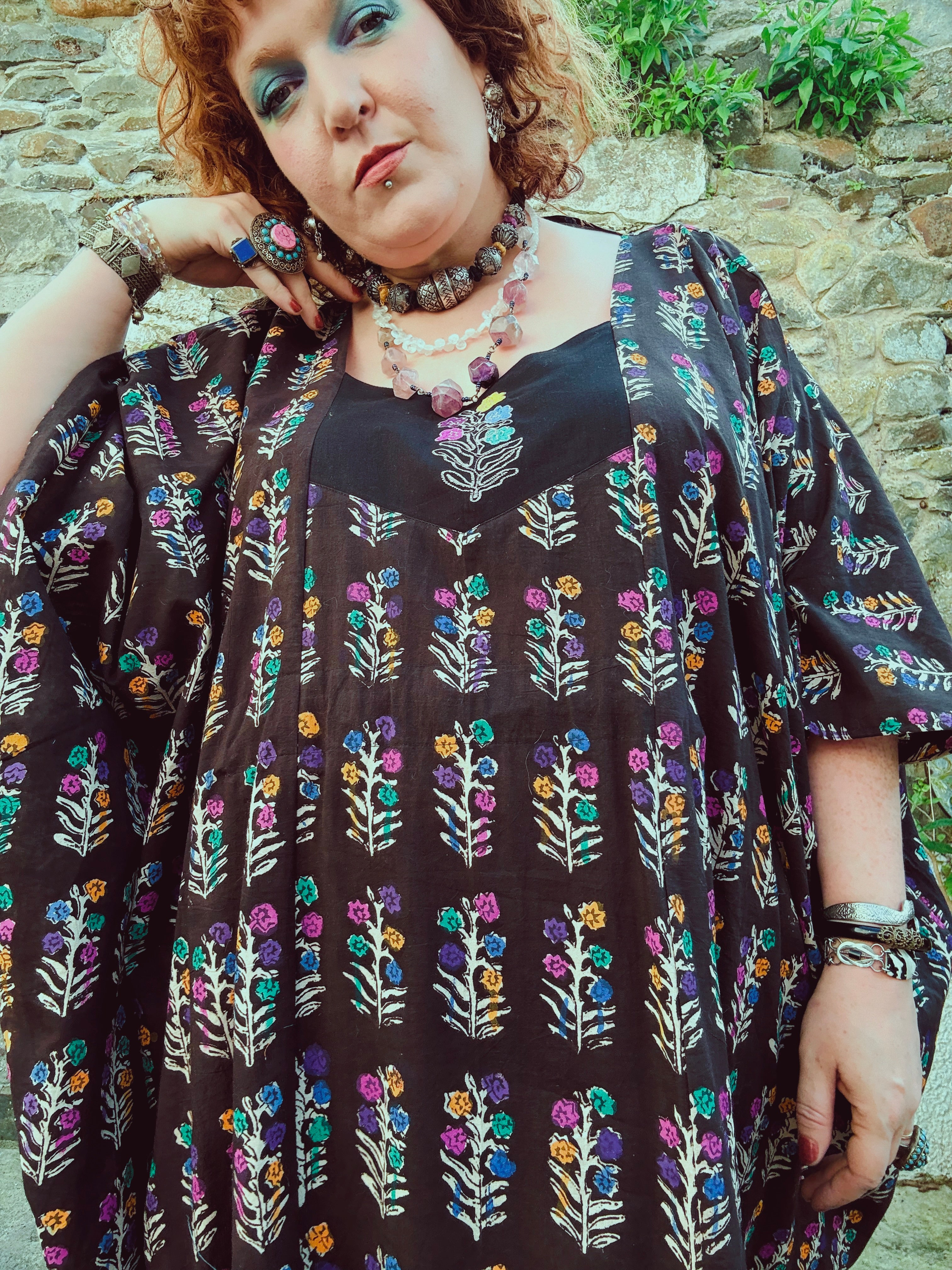 Dopamine Queen Block Print & Embroidered Kaftan