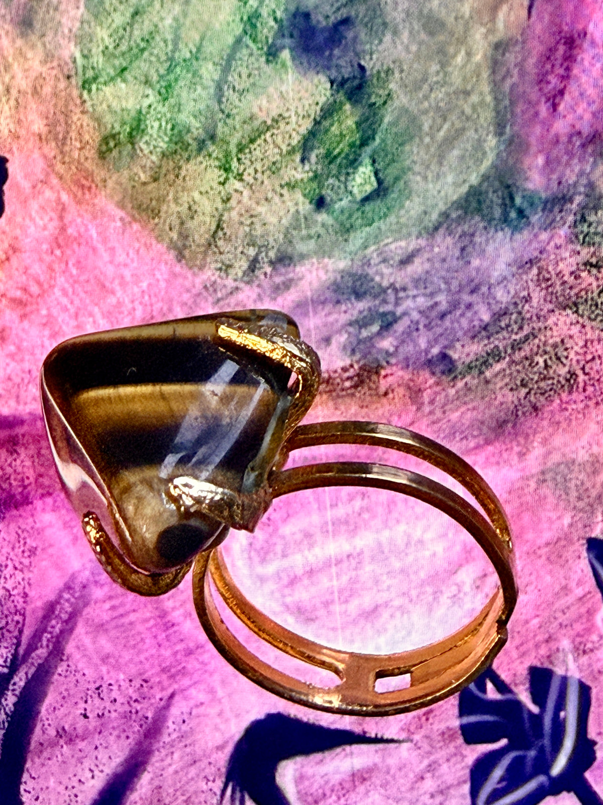 Vintage Tiger's Eye Adjustable Statement Ring