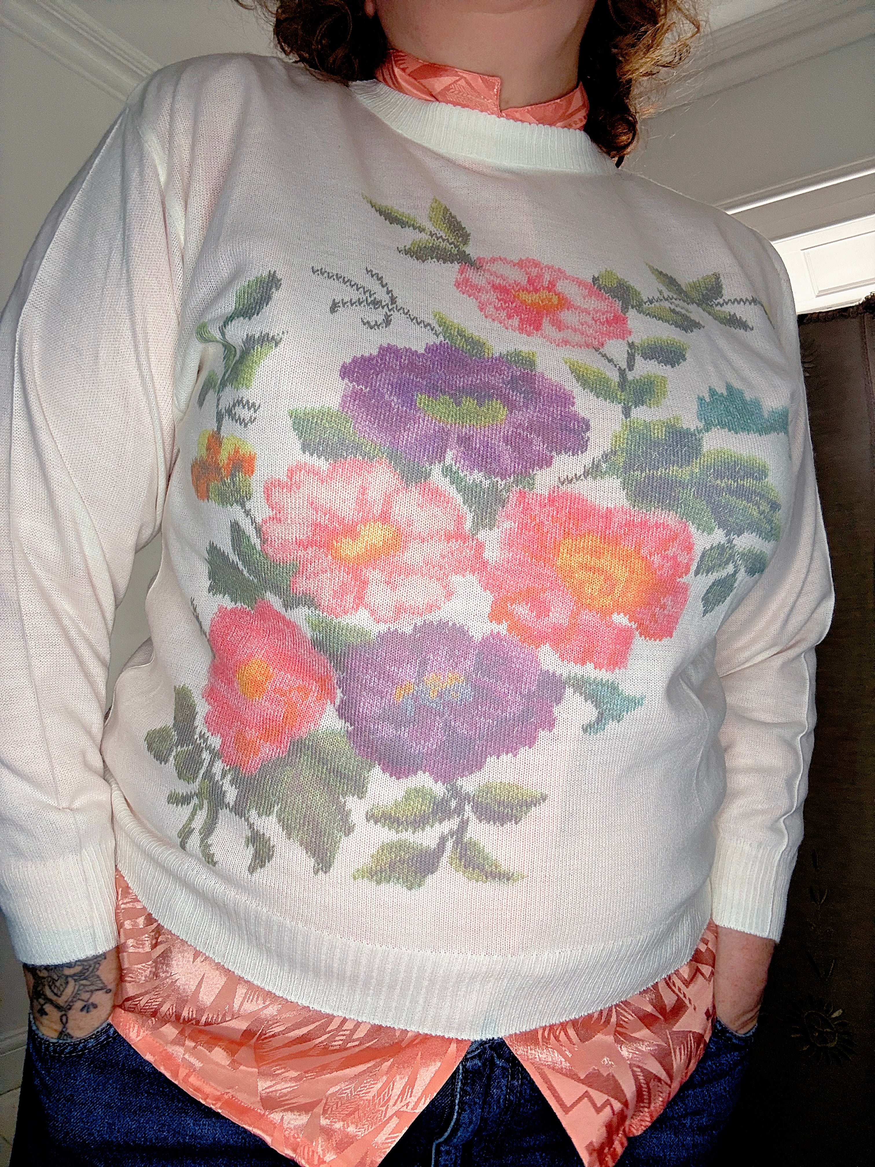 Cute 80s Floral Print Jumper