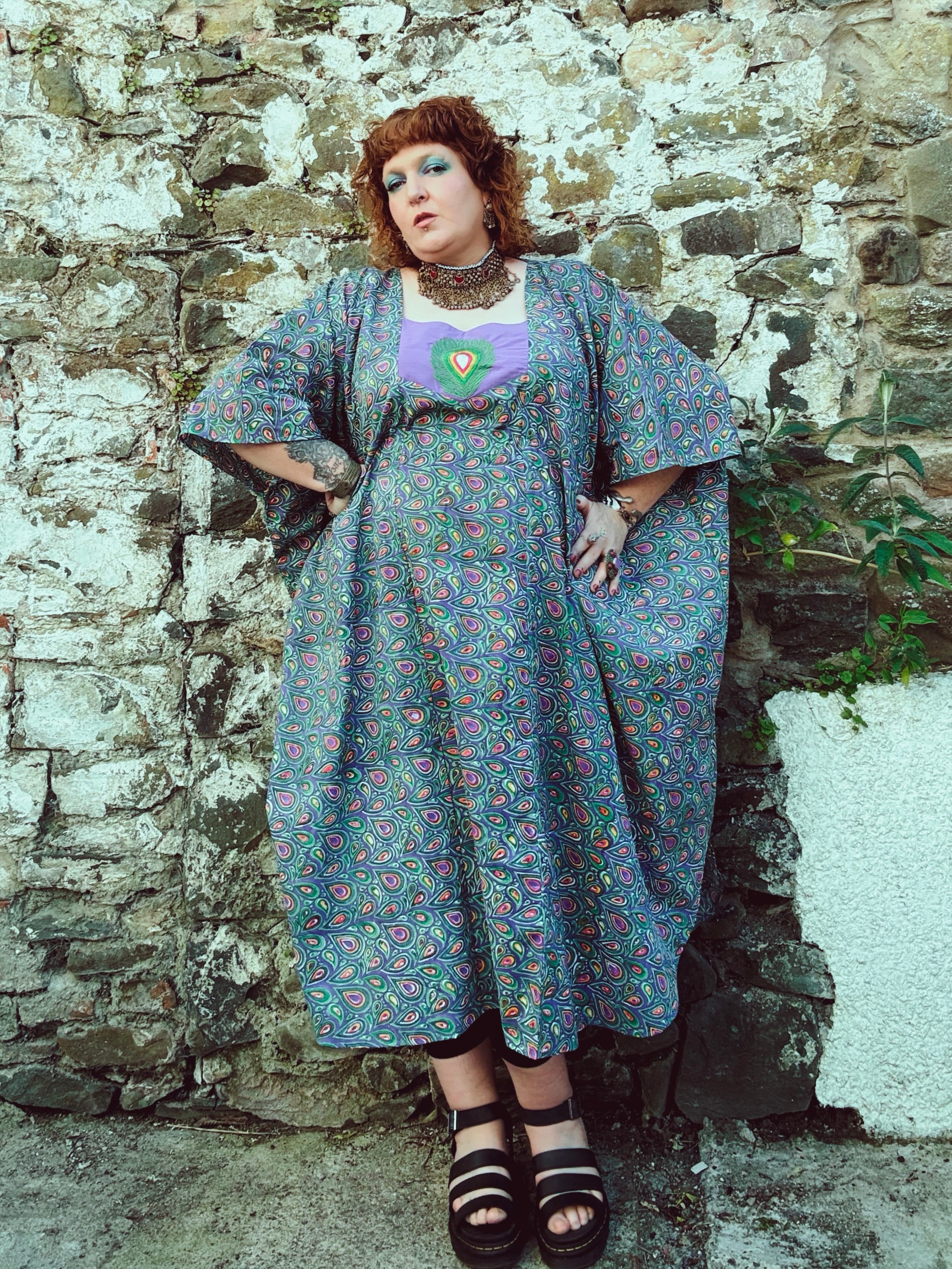 Peacock Maiden Block Print & Embroidered Kaftan