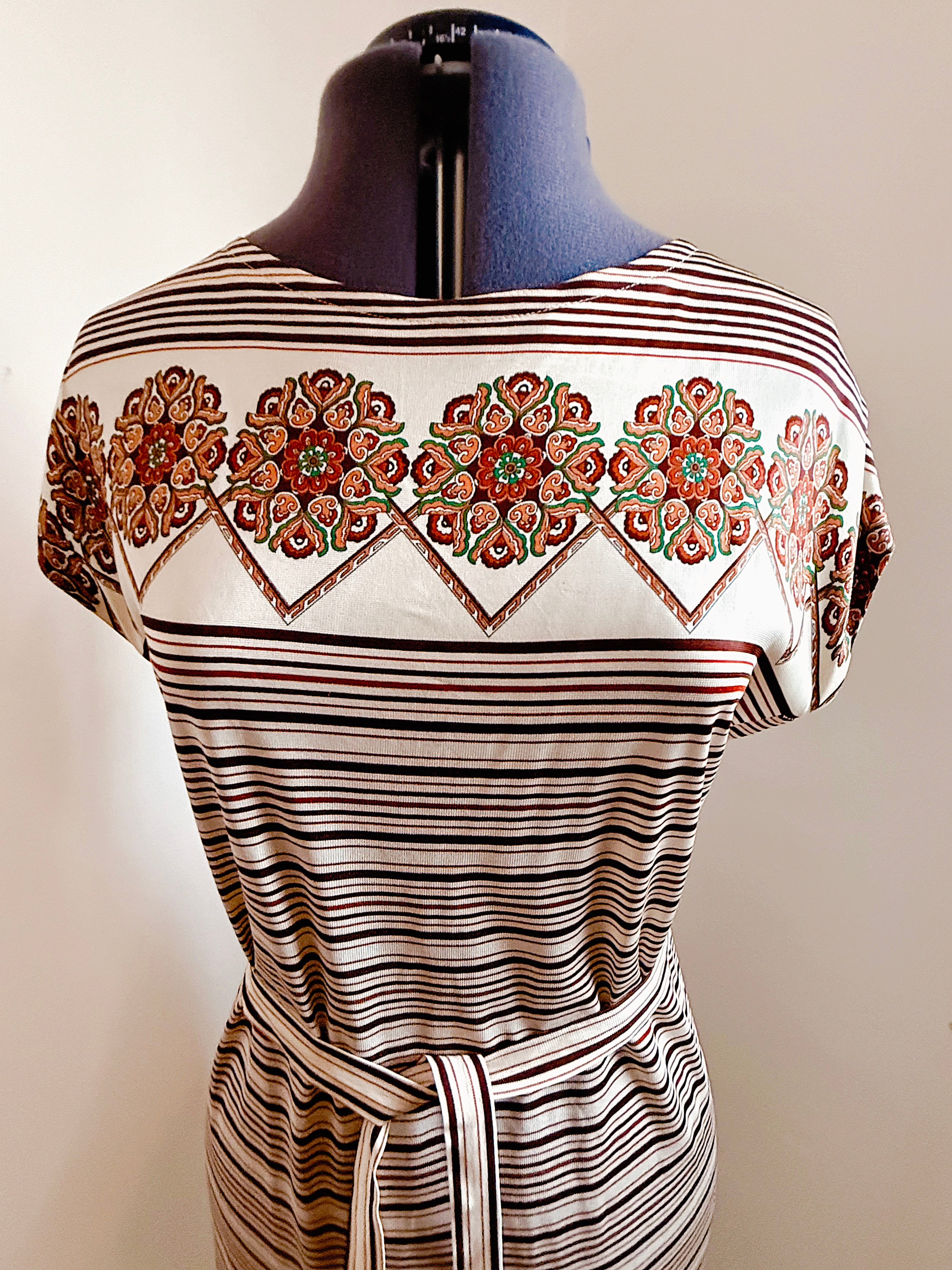 70s Ornate & Striped Midi Dress