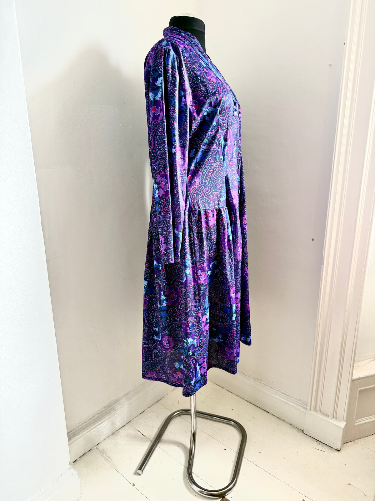 80s Purple Paisley and Floral Dress