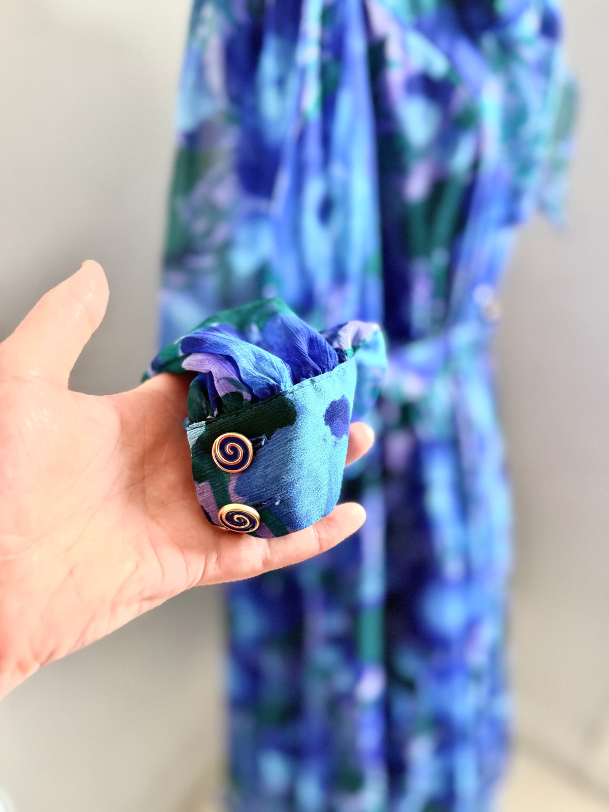 80s Stunning Blue Floral Designer Dress