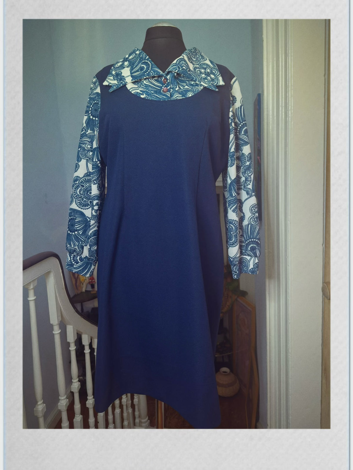 Vintage Crimplene Navy and Floral Dress