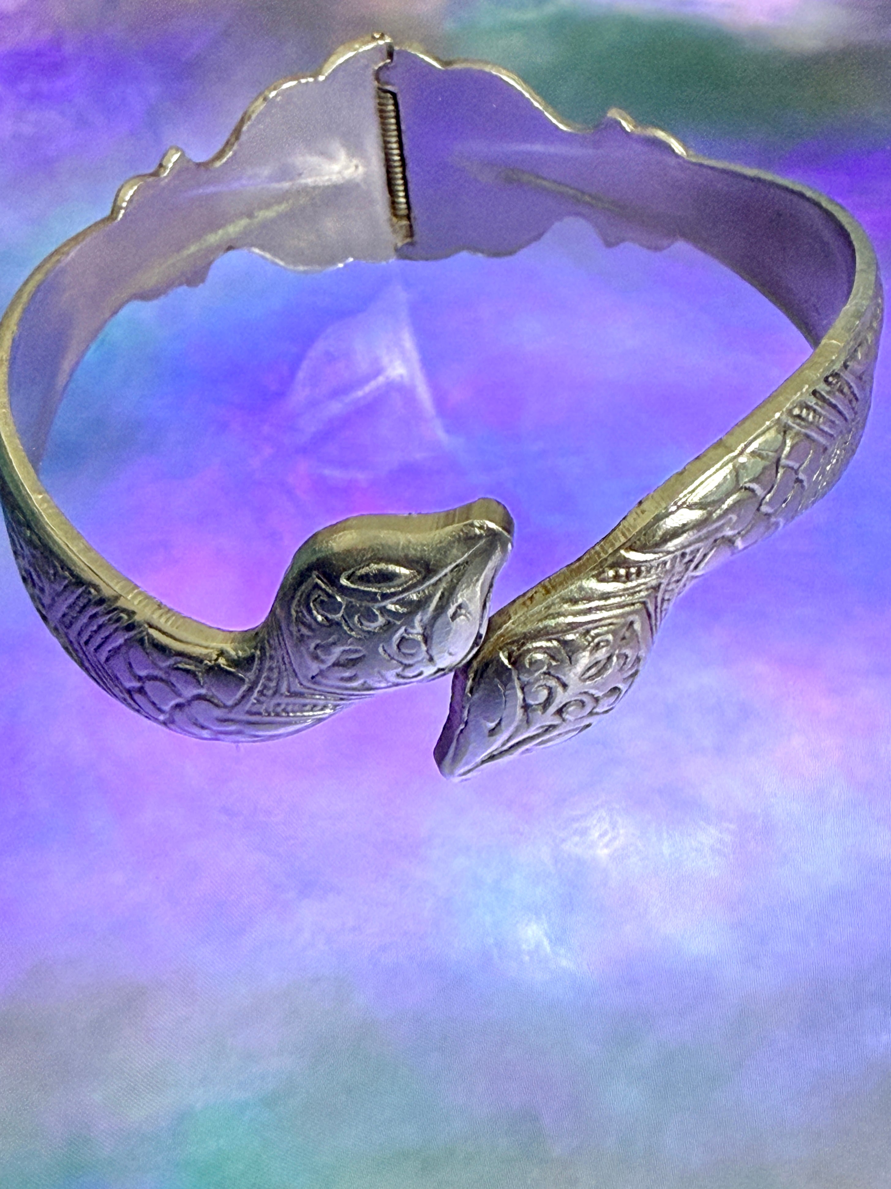 Vintage Silver-Tone Double Headed Snake Clamper Bracelet