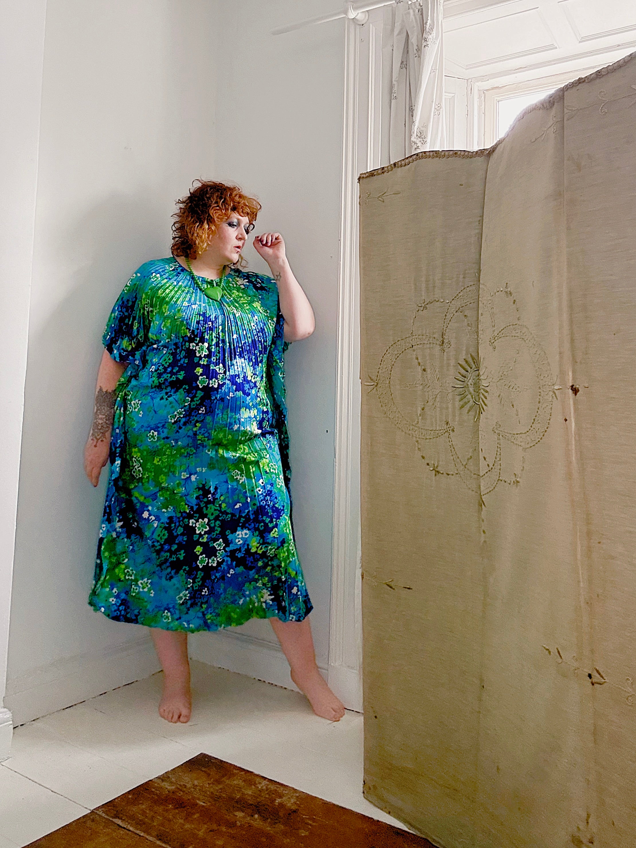 Vintage Floral PsychedelicPleated Kaftan