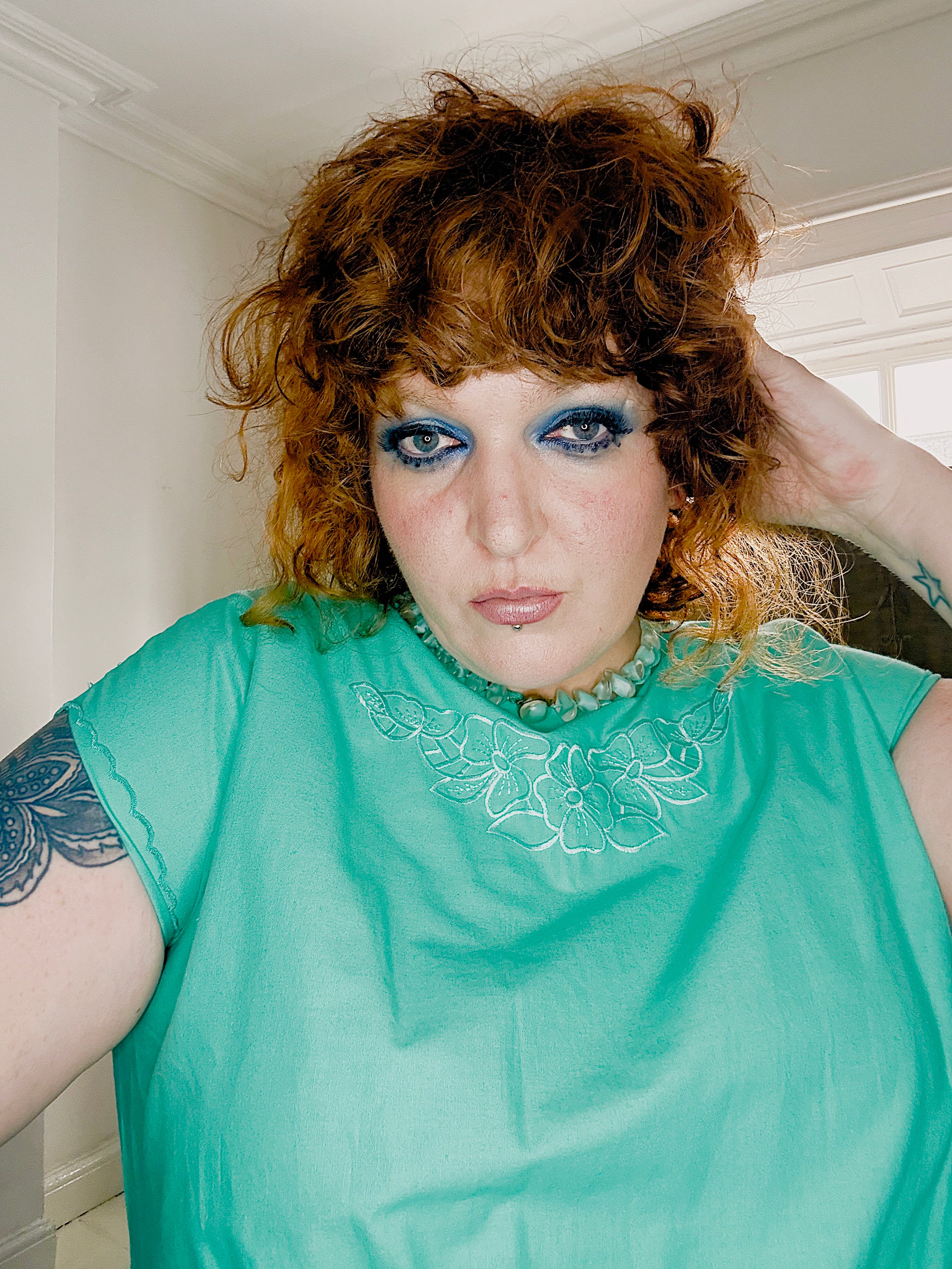 80s Turquoise Cotton Dress