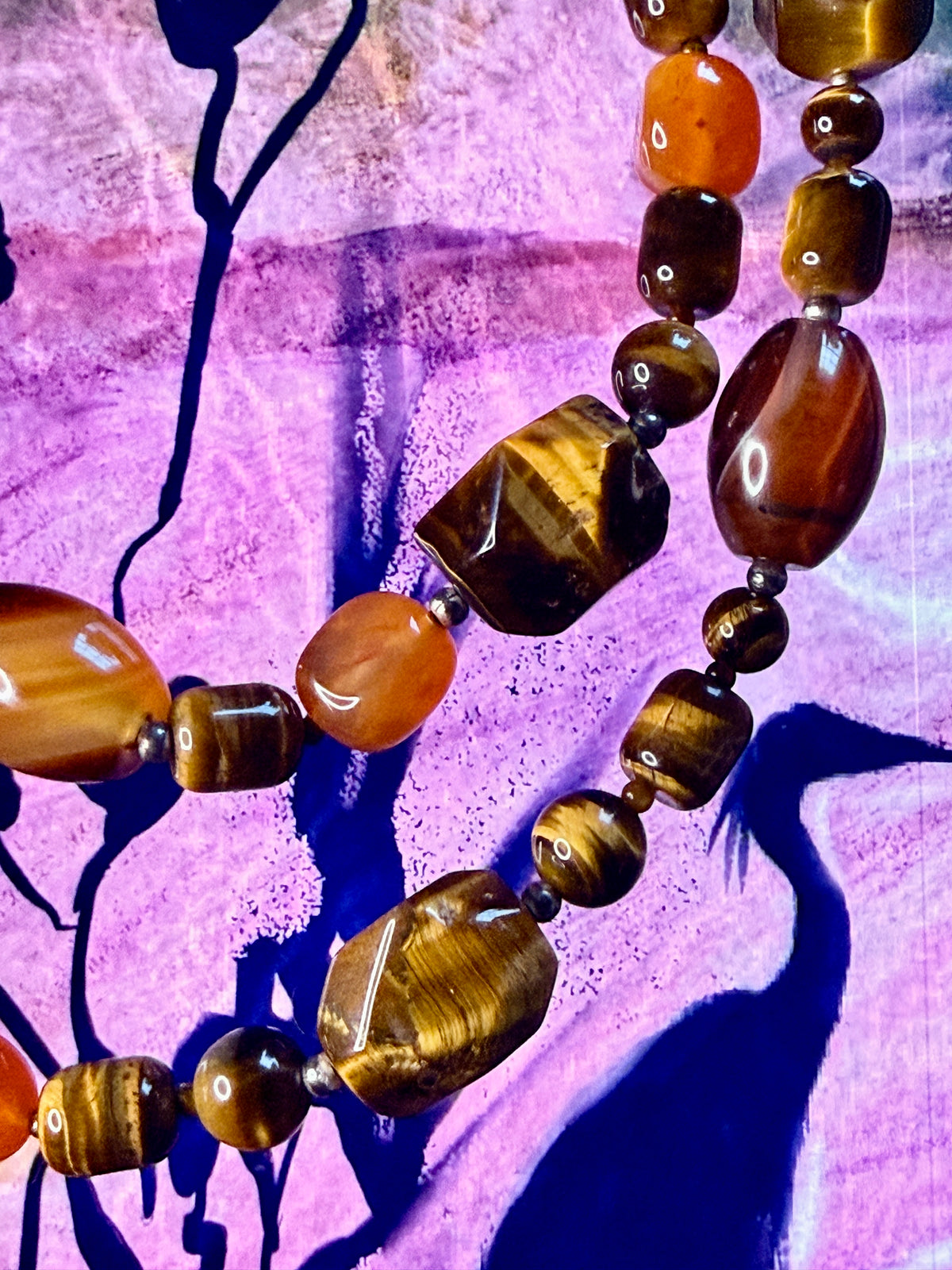 Vintage 90’s Tiger’s Eye,Carnelian & Sterling Silver Statement Necklace