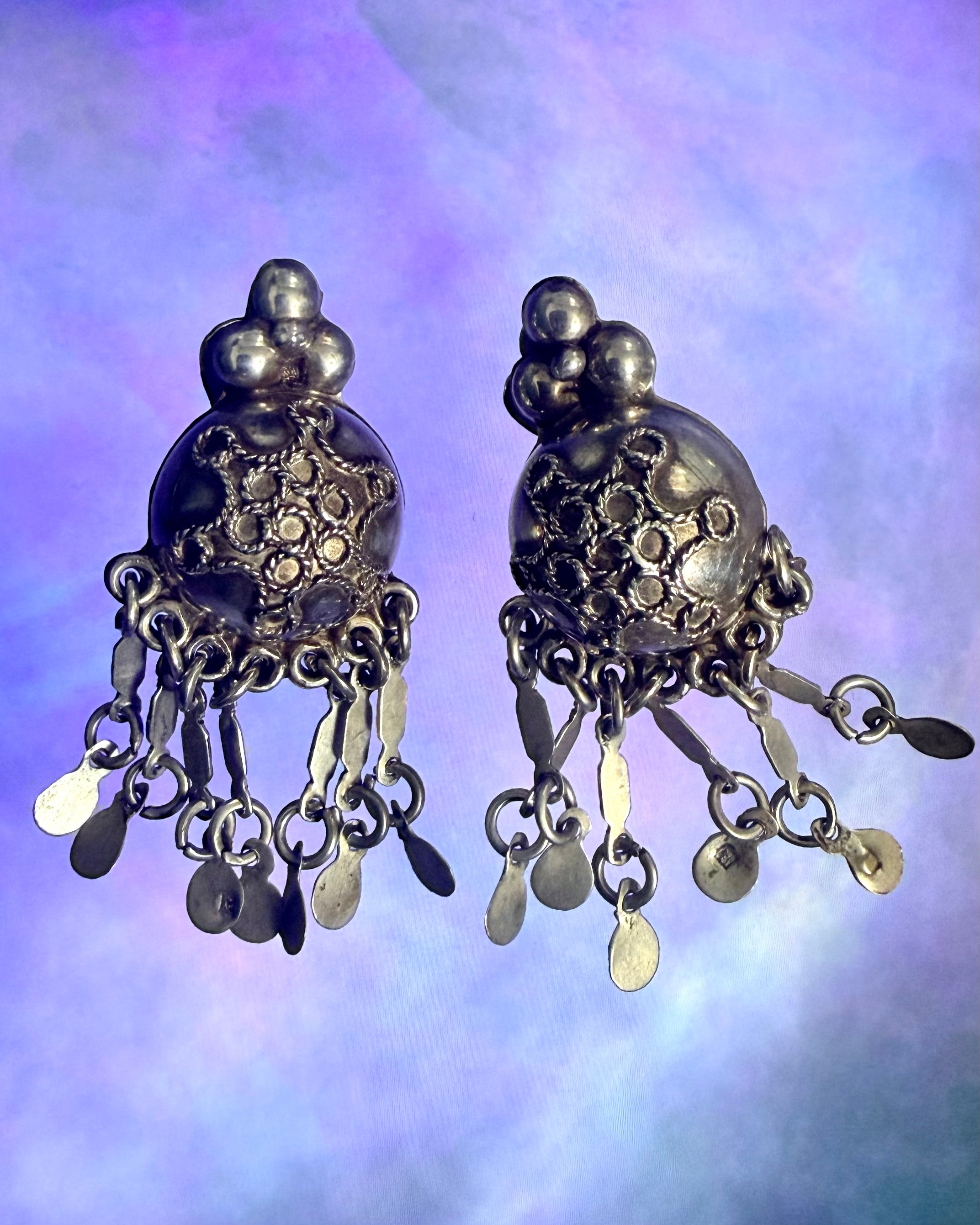 Vintage Egyptian Bedouin Tribal Silver Dangle Earrings – Cairo, c. 1951-1952 (.800 Silver)