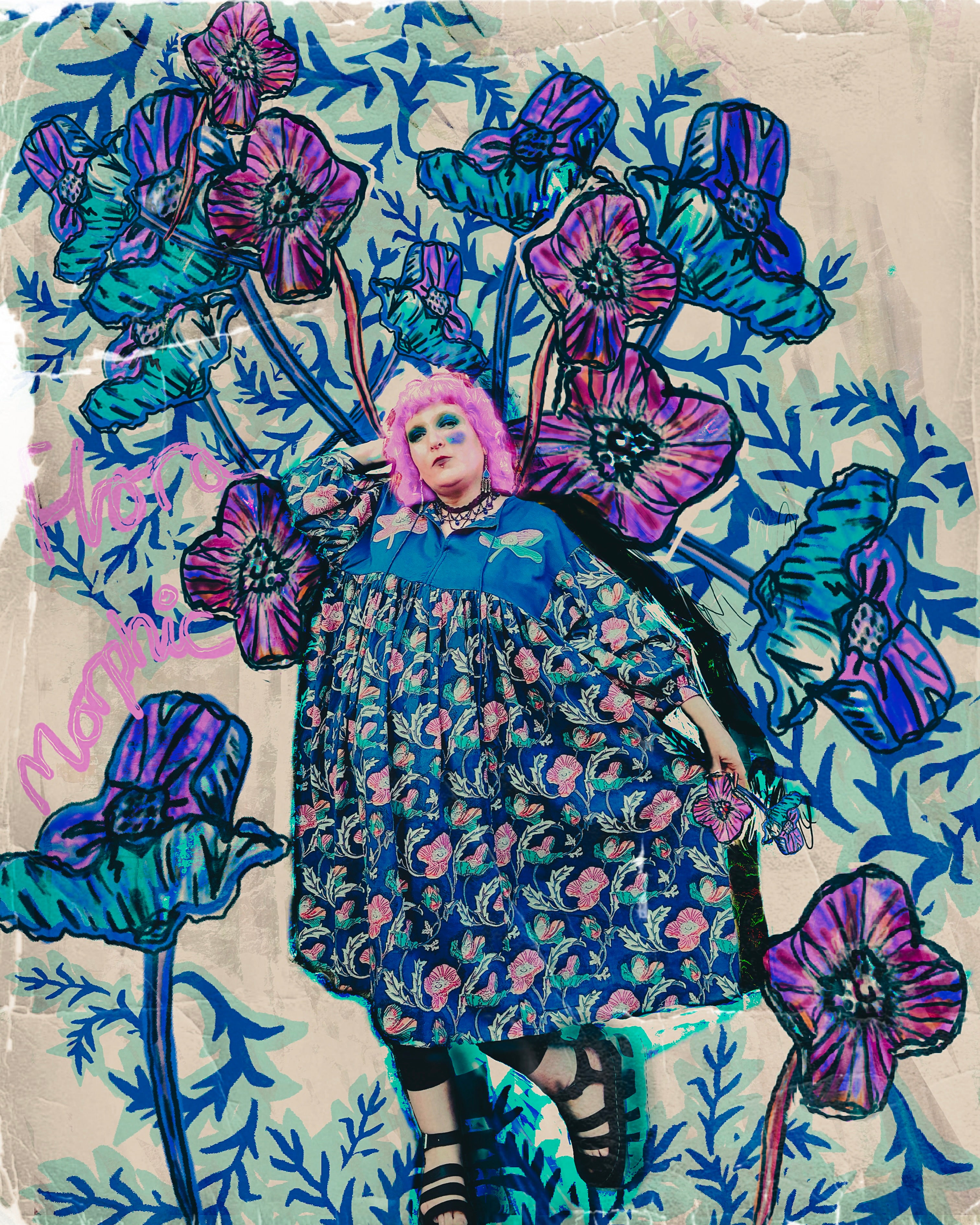 Flora Morphic Block Print & Embroidered Smock Dress