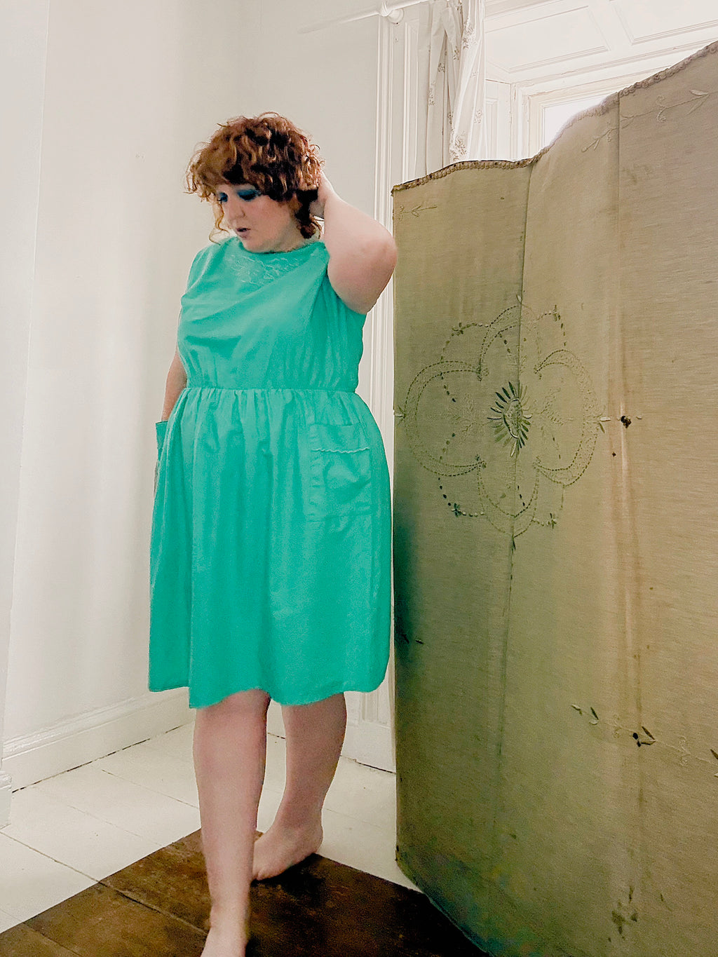 80s Turquoise Cotton Dress