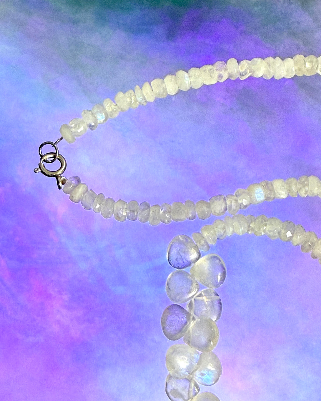 Natural Rainbow Moonstone Briolette Necklace