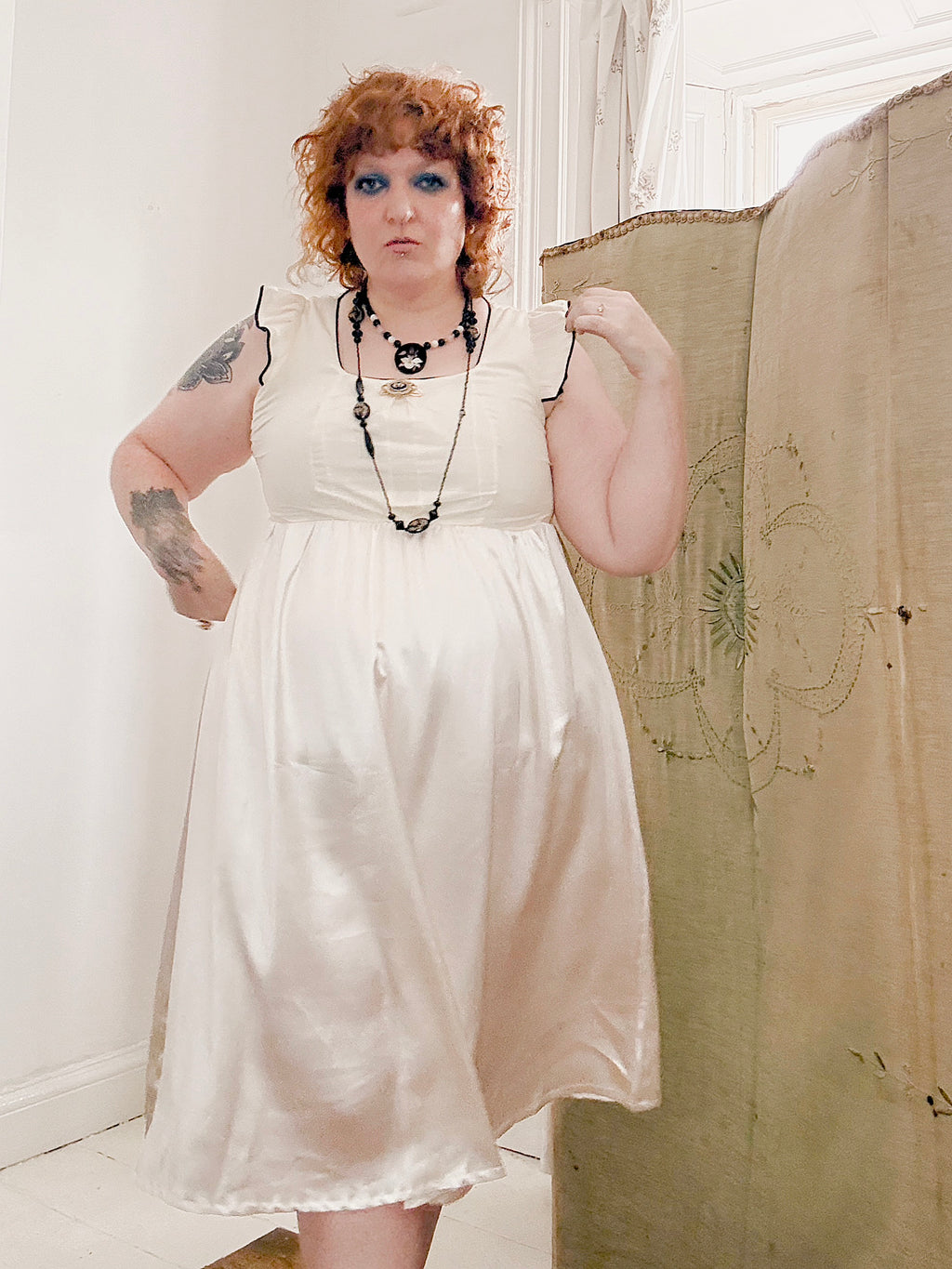 Vintage handmade cream satin dress.