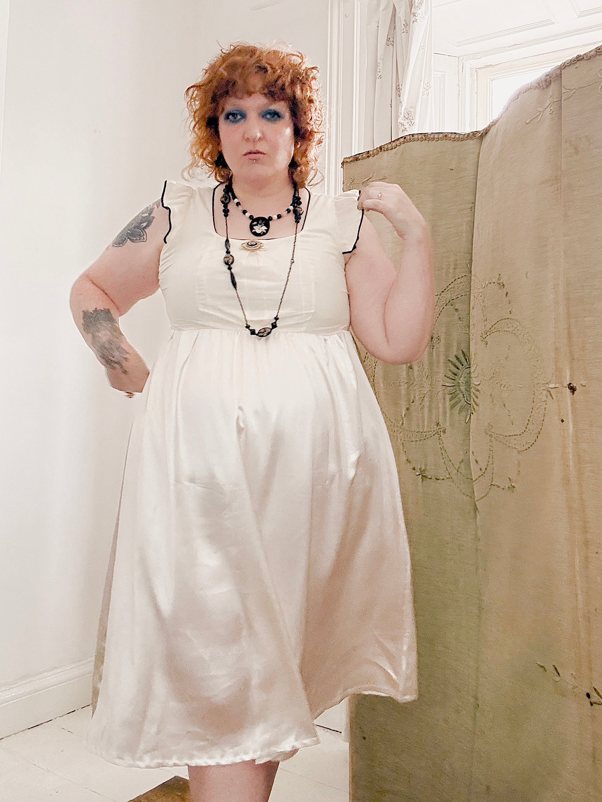 Vintage handmade cream satin dress.