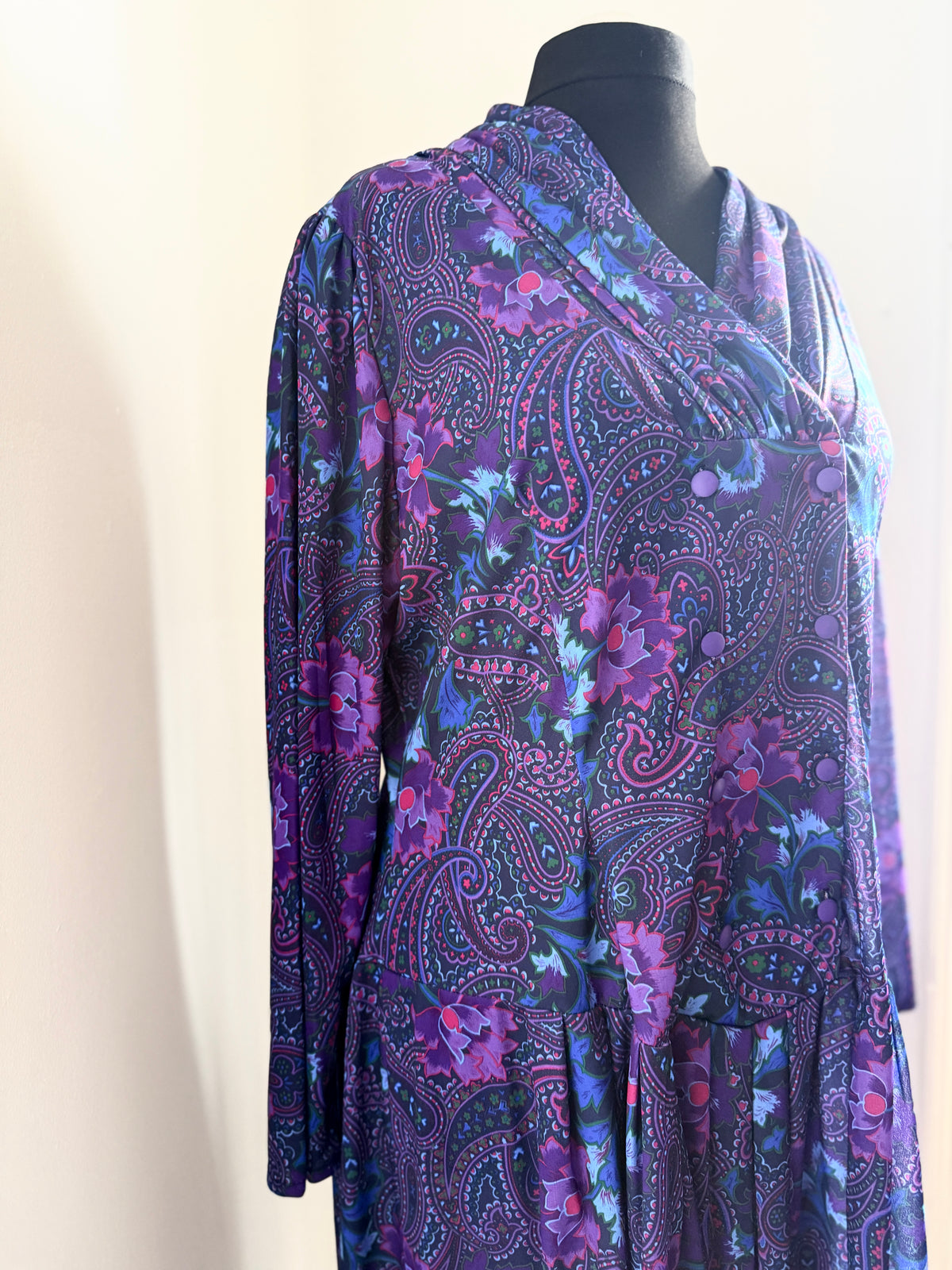80s Purple Paisley and Floral Dress