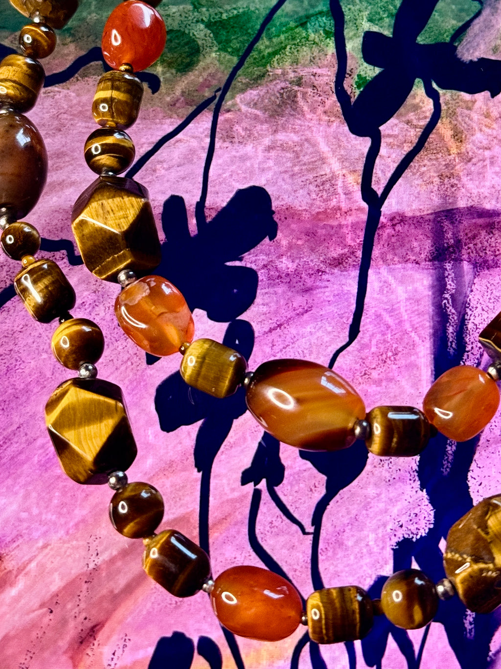Vintage 90’s Tiger’s Eye,Carnelian & Sterling Silver Statement Necklace