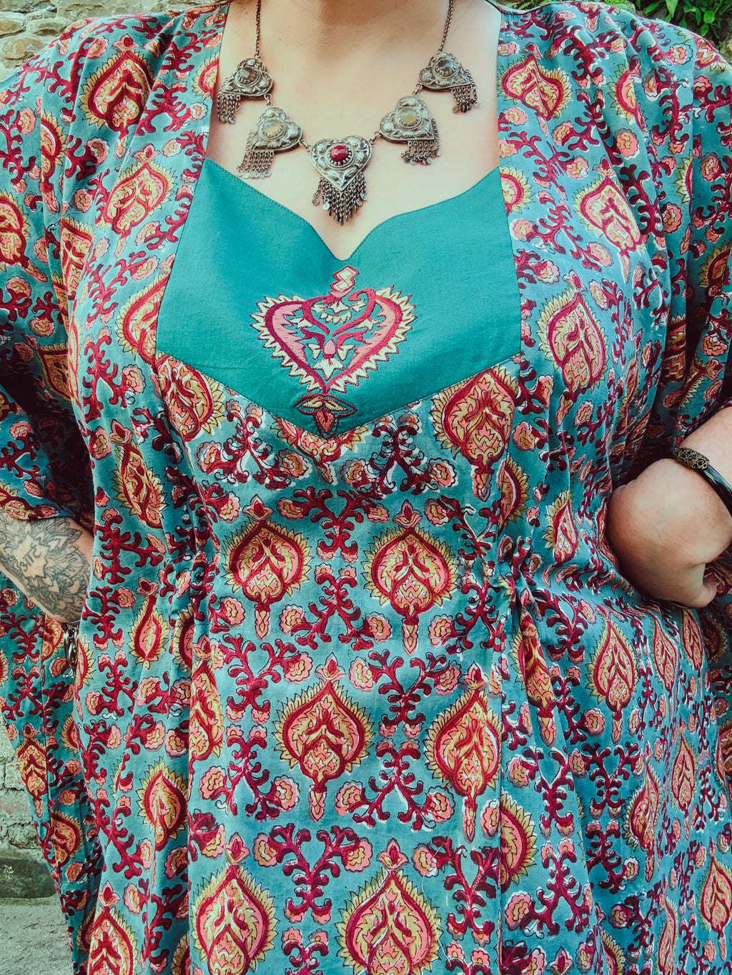 Heart Crafter Block Print & Embroidered Kaftan