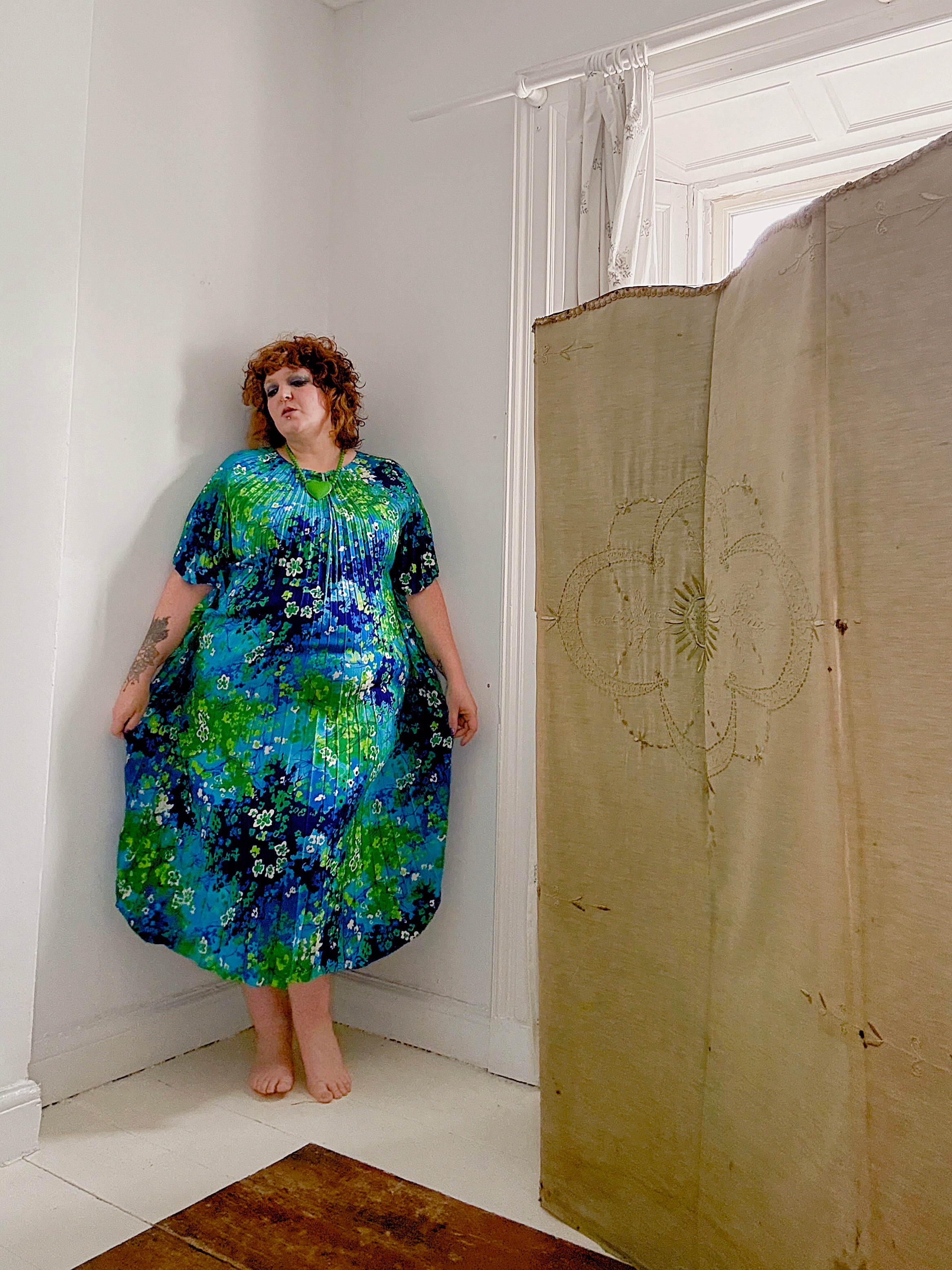 Vintage Floral PsychedelicPleated Kaftan