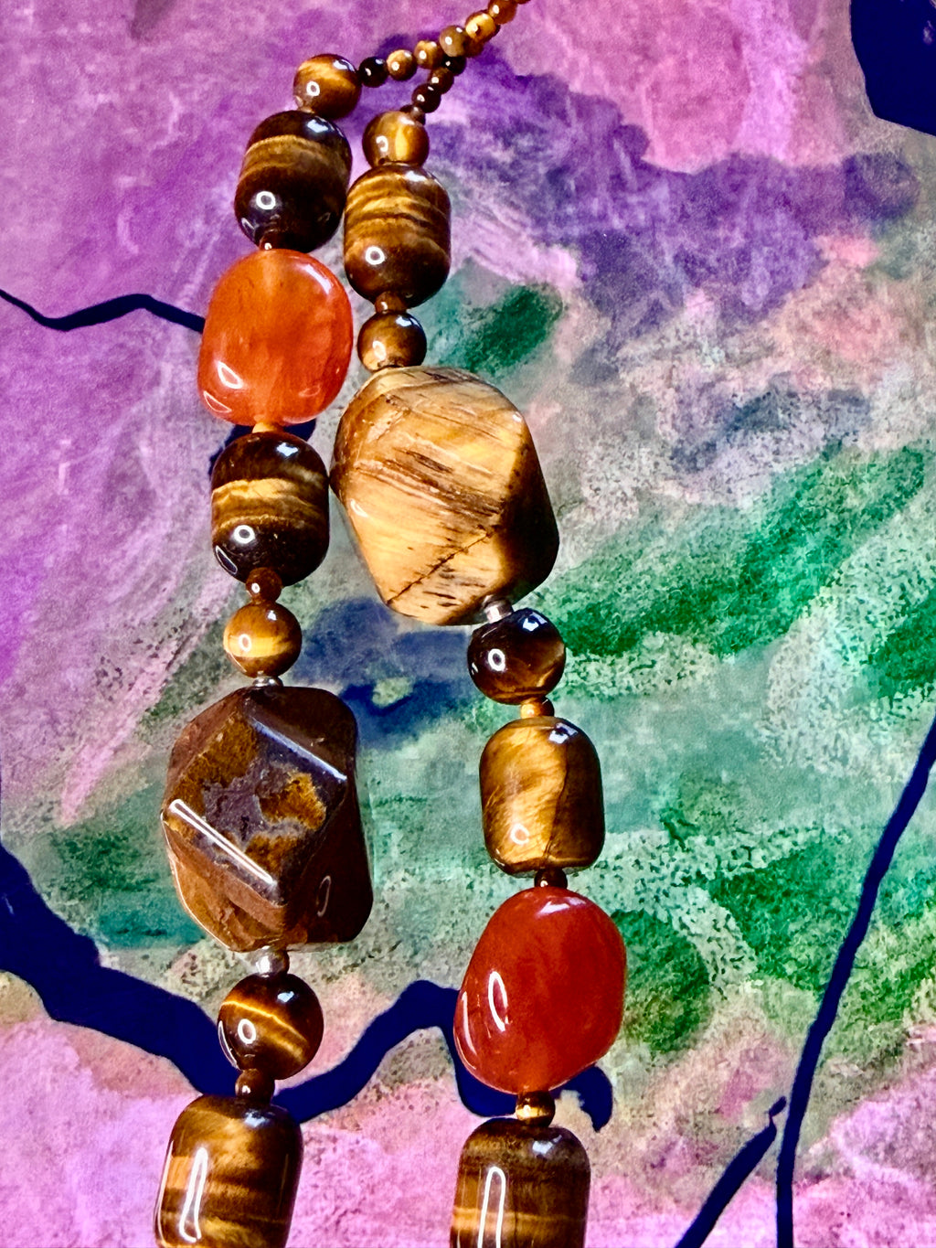 Vintage 90’s Tiger’s Eye,Carnelian & Sterling Silver Statement Necklace