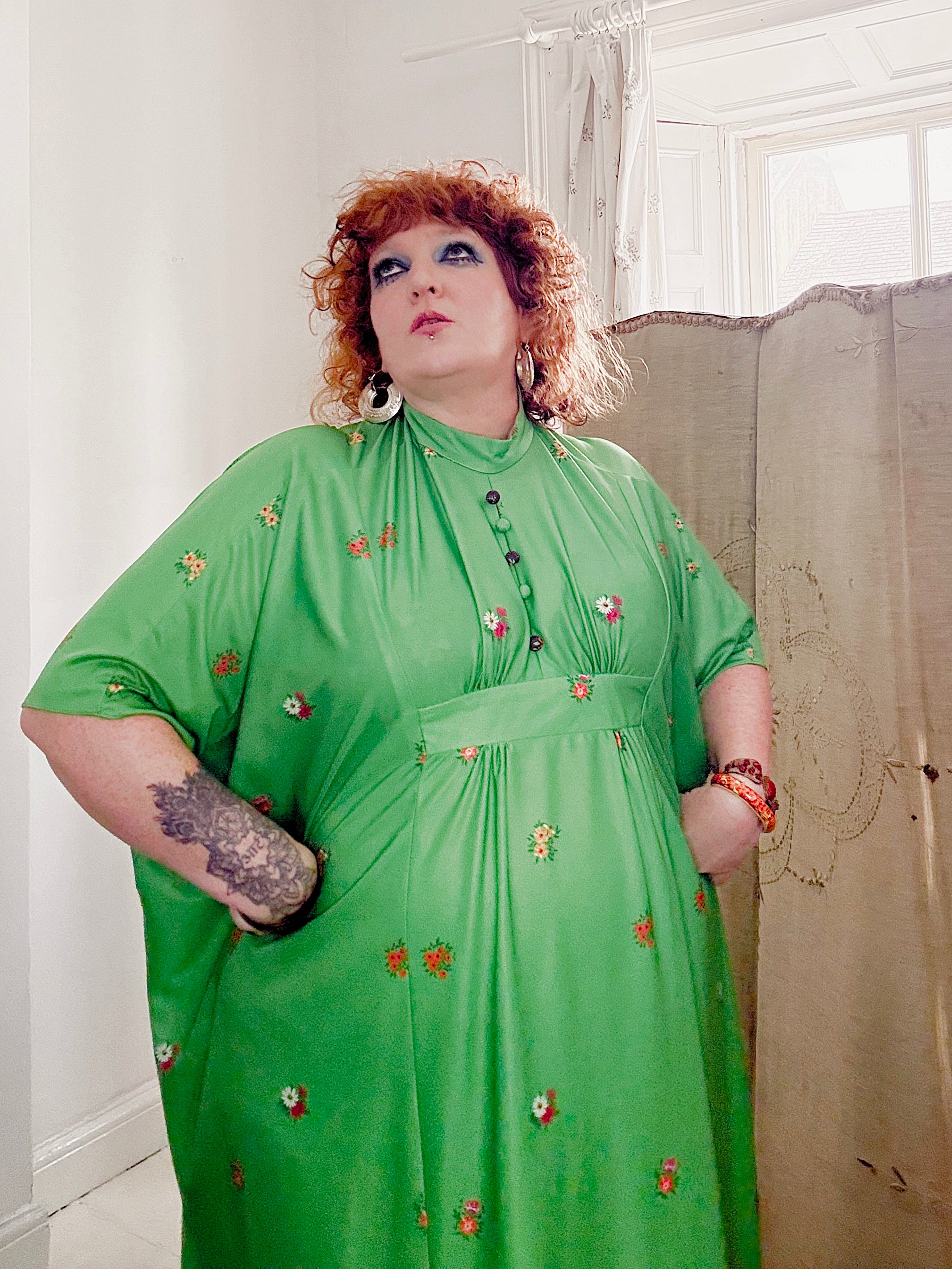 70s Green & Floral Kaftan