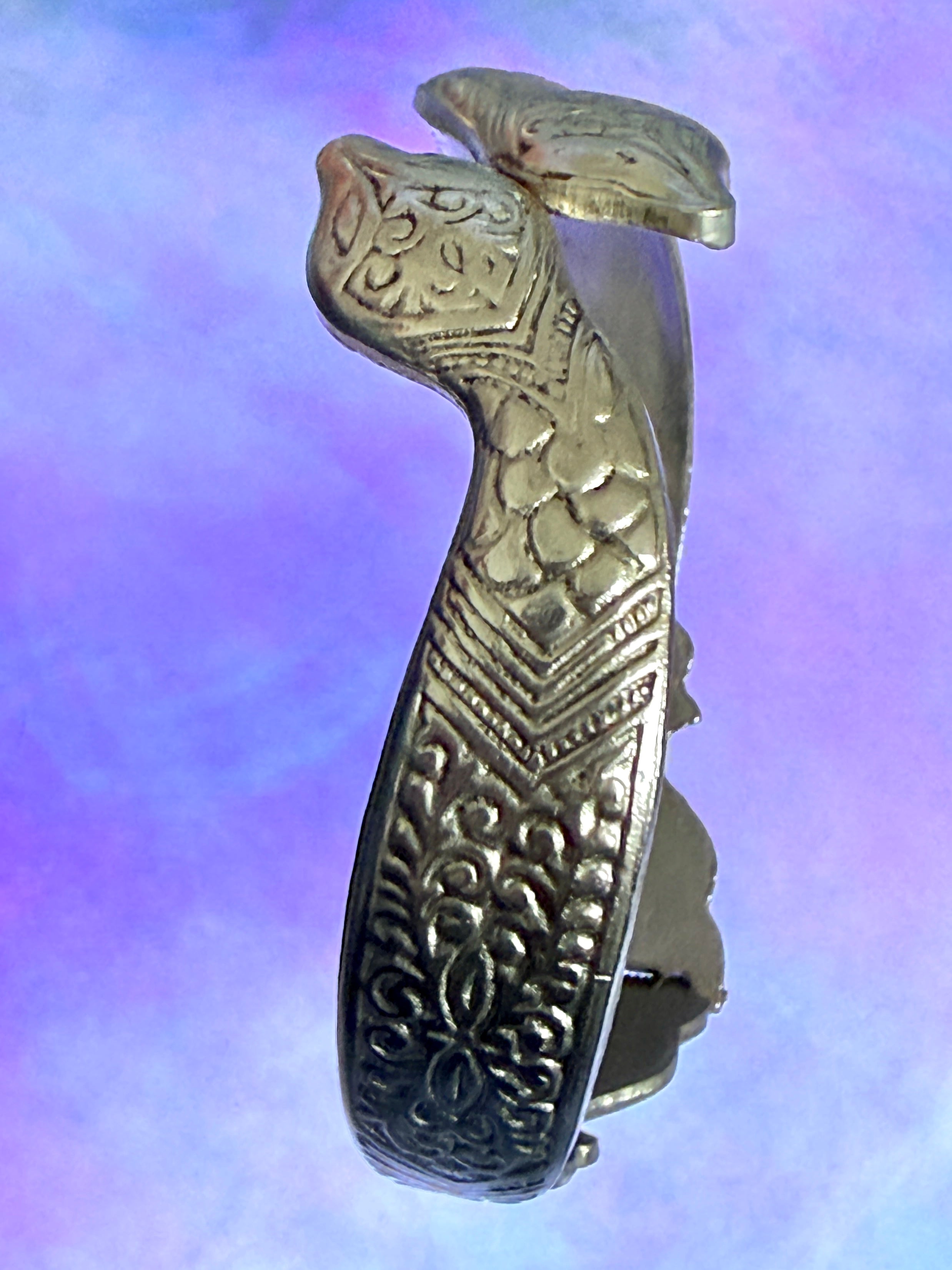 Vintage Silver-Tone Double Headed Snake Clamper Bracelet