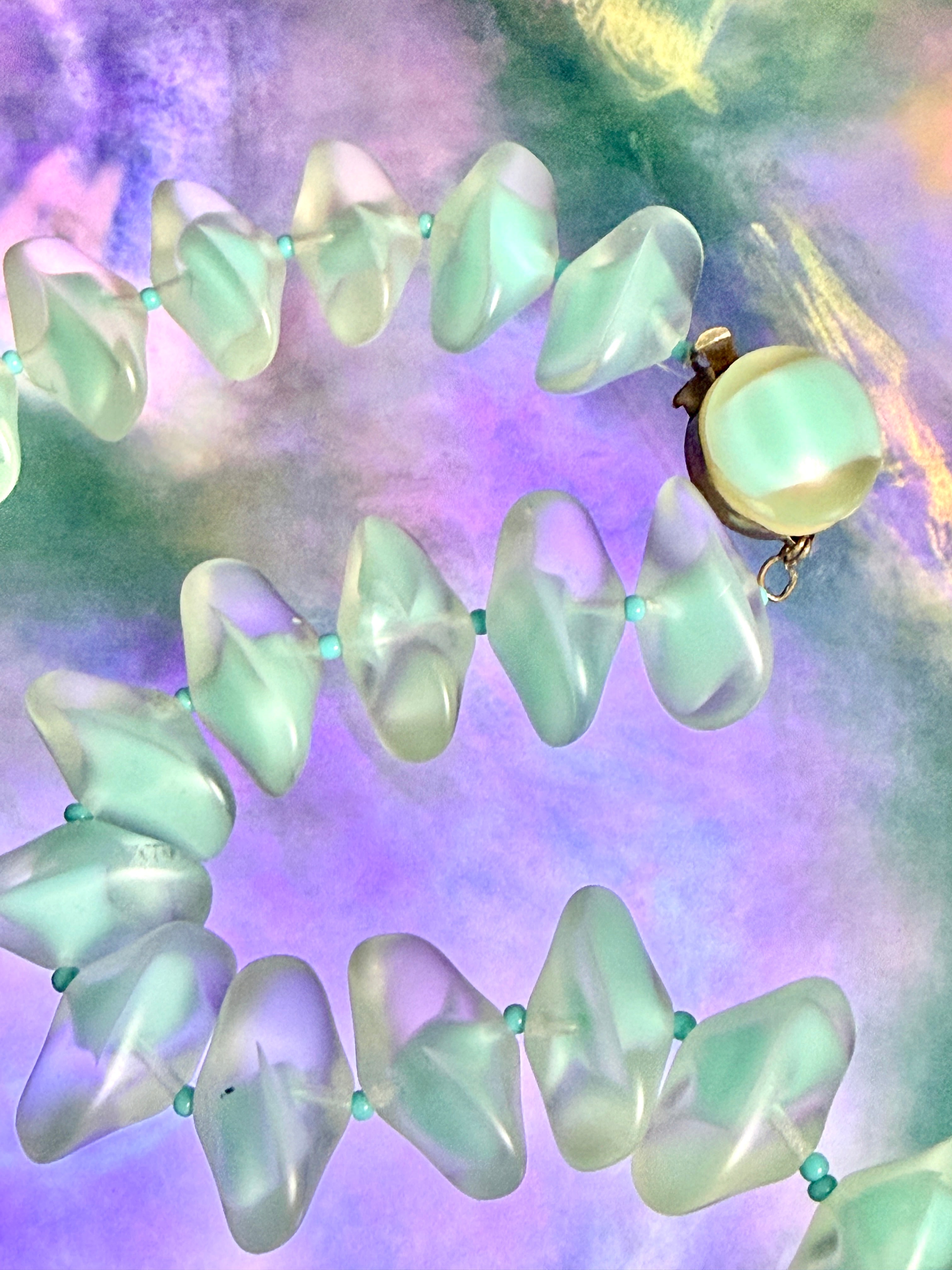 Mid-Century Frosted Satin Glass Bead Necklace