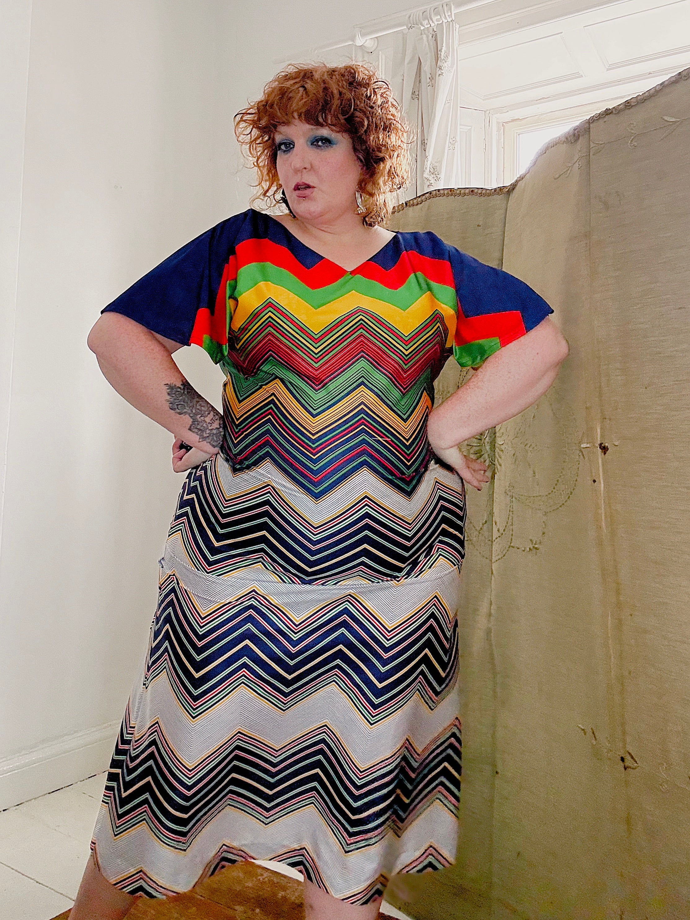 Vintage Colourful Chevron Dress