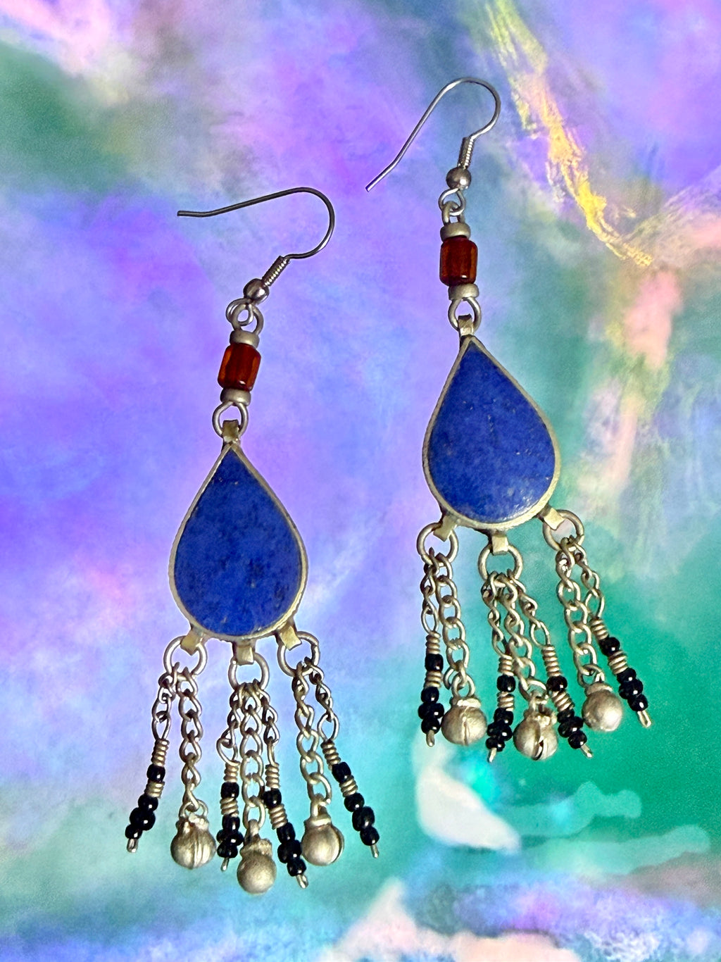 Vintage Tribal Lapis Lazuli Teardrop Earrings