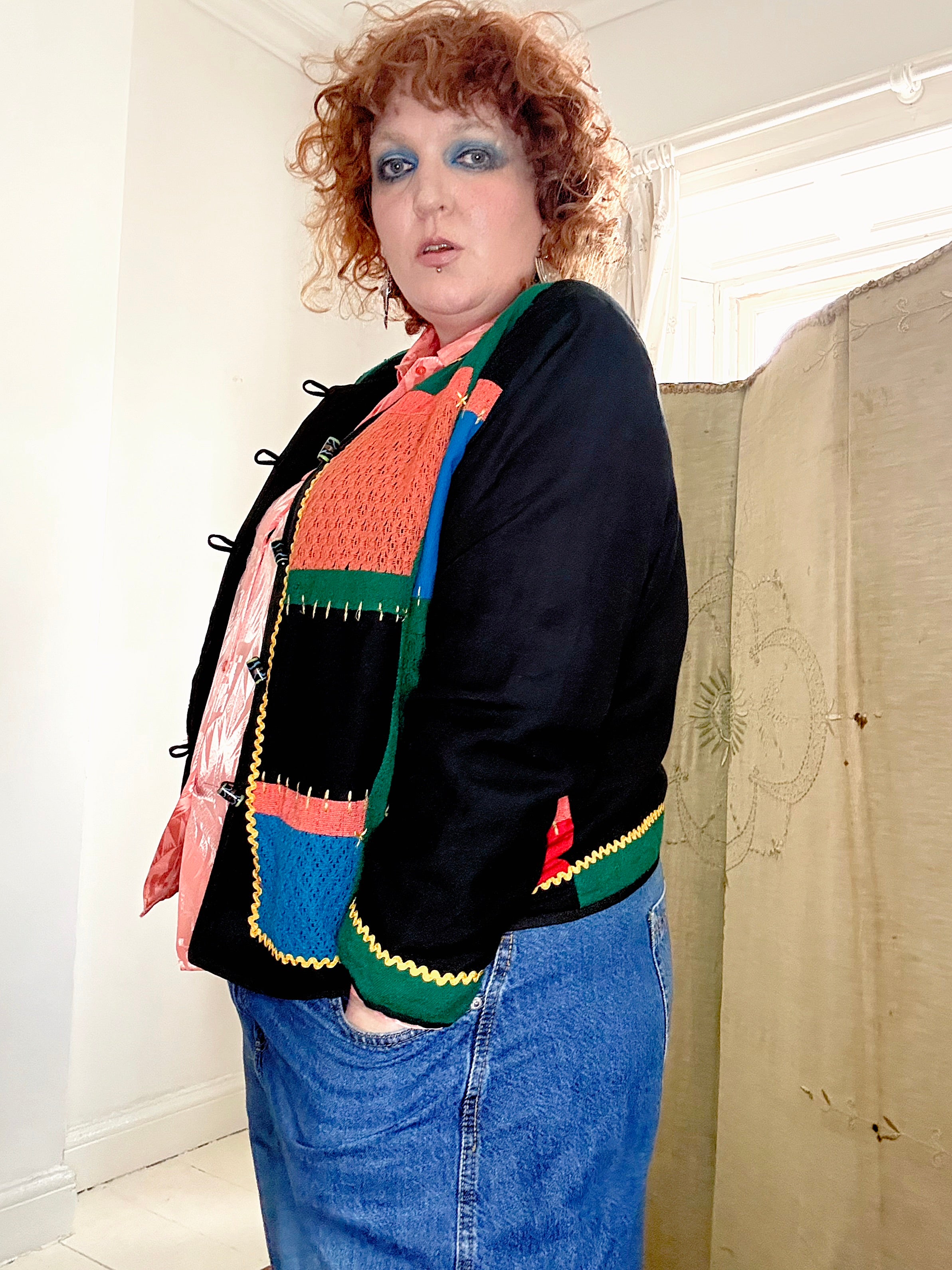 90s Colourblock Patch Stitch Jacket