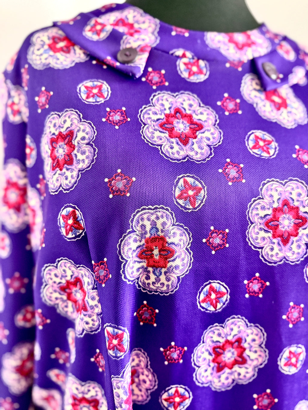 60s Crimped Purple Shift Dress with Tags