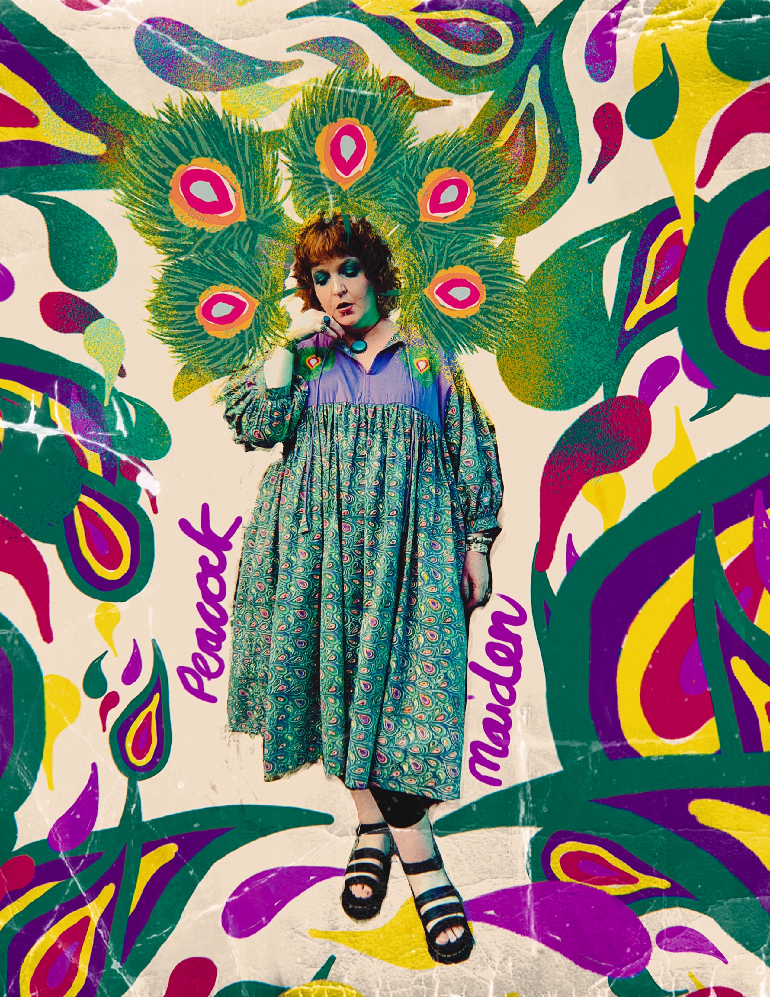 Peacock Maiden Block Print & EmbroideredSmock Dress