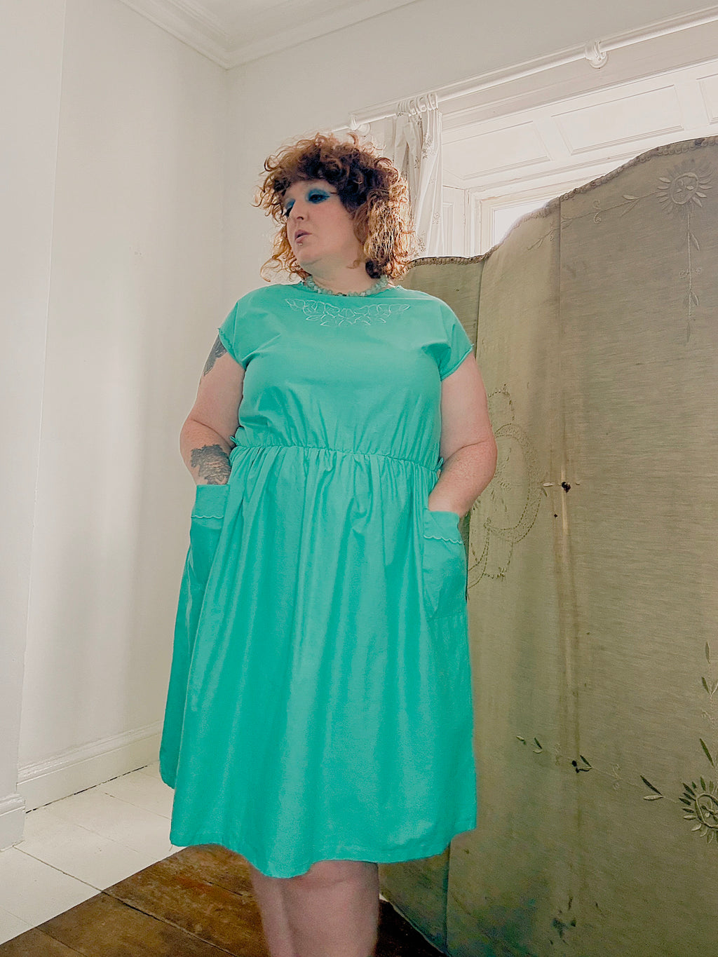 80s Turquoise Cotton Dress