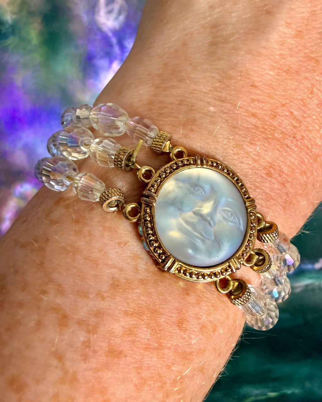 Vintage Kirks Folly Seaview Moon Crystal Beaded Bracelet