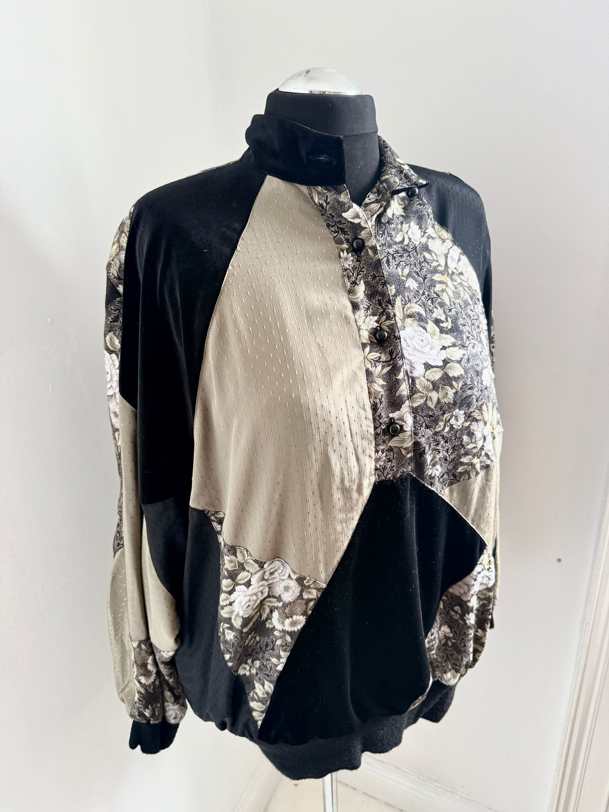 80s Batwing Jacket/Pullover Patchwork Satin & Velvet