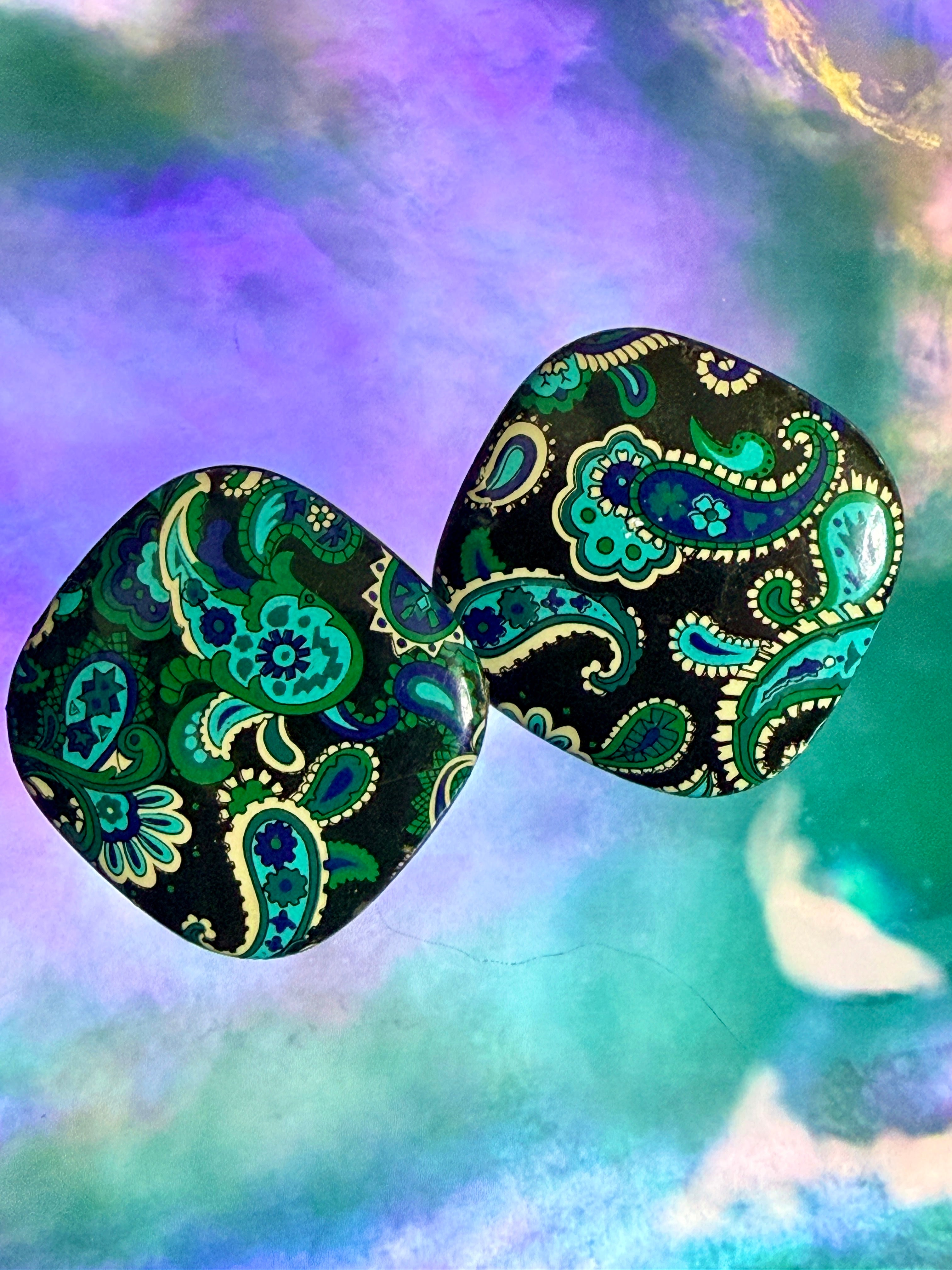 Vintage 1980s Retro Paisley Statement Earrings